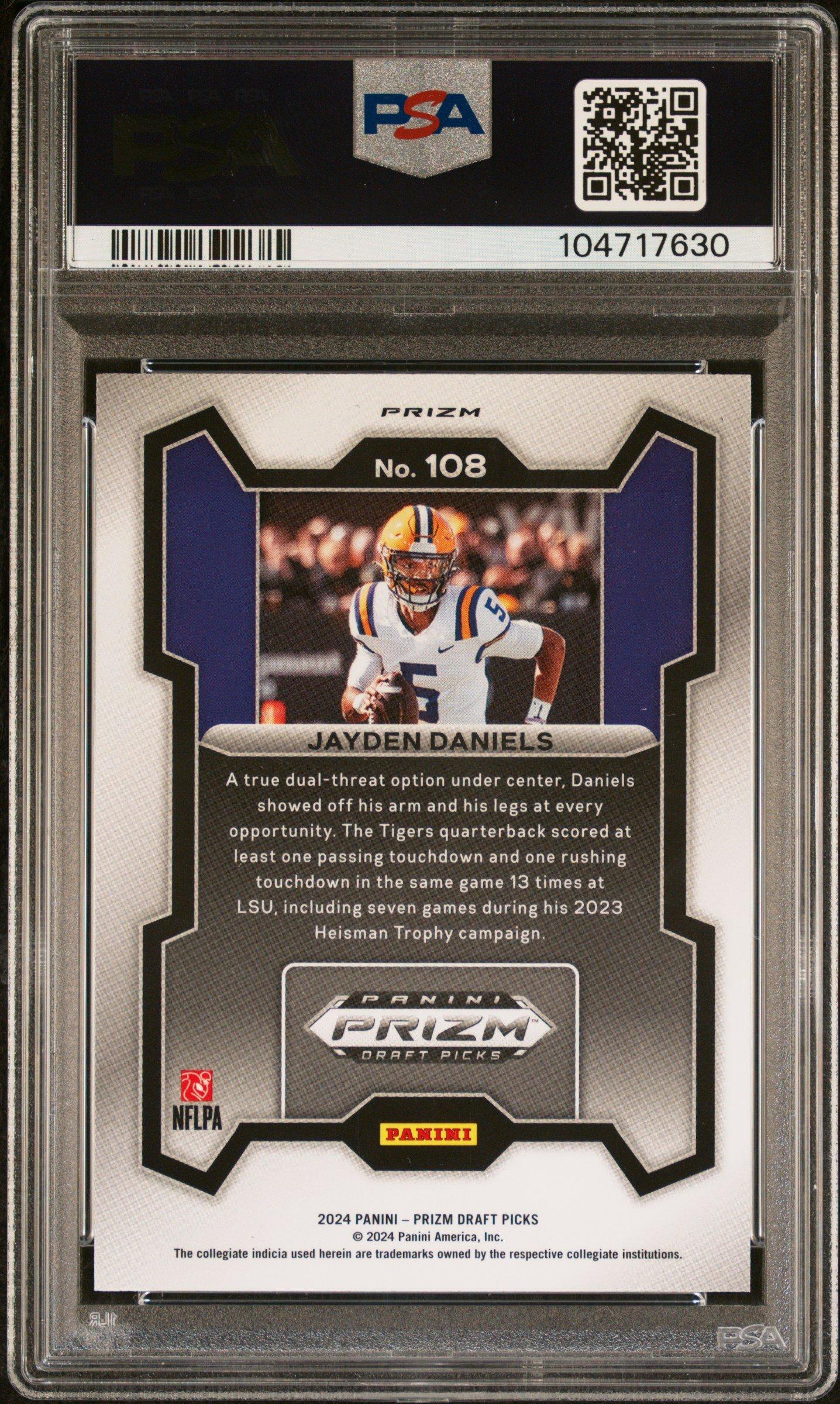 2024 Panini Prizm Draft Picks 108 Jayden Daniels Purple Wave PSA 8