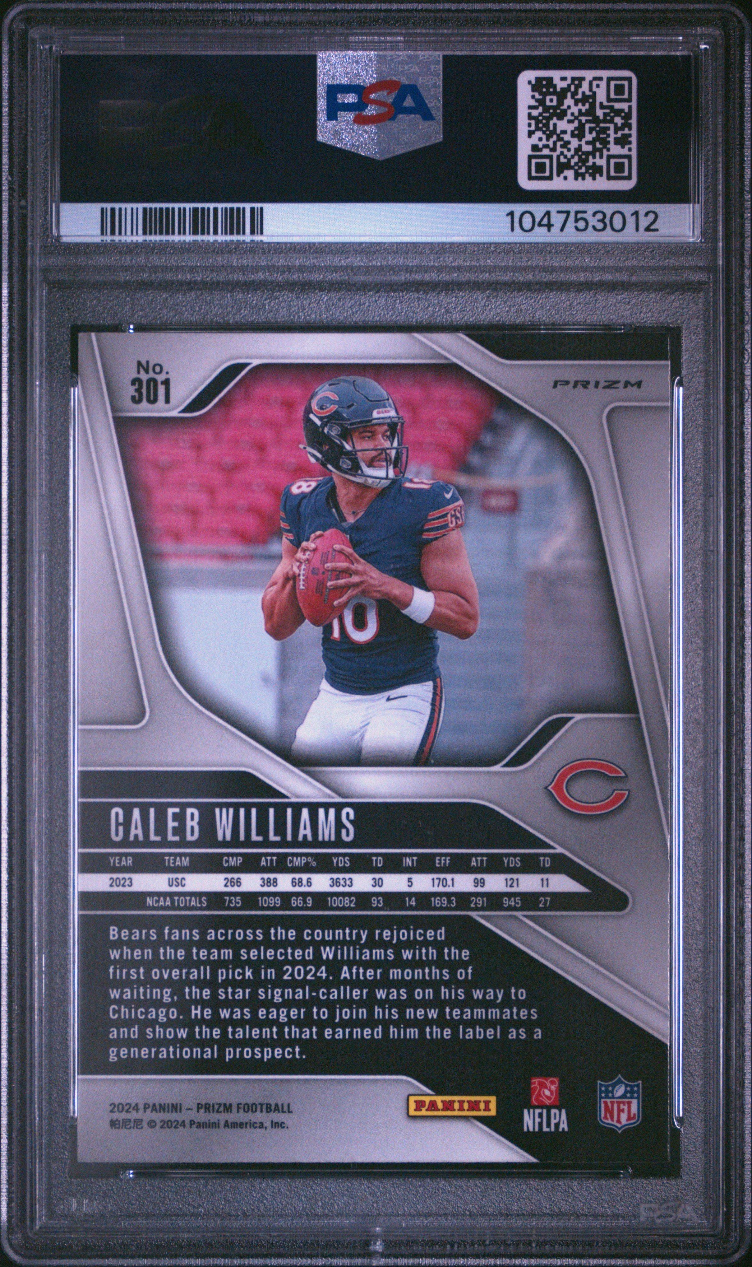 2024 Panini Prizm 301 Caleb Williams Disco Prizm PSA 10 Graded
