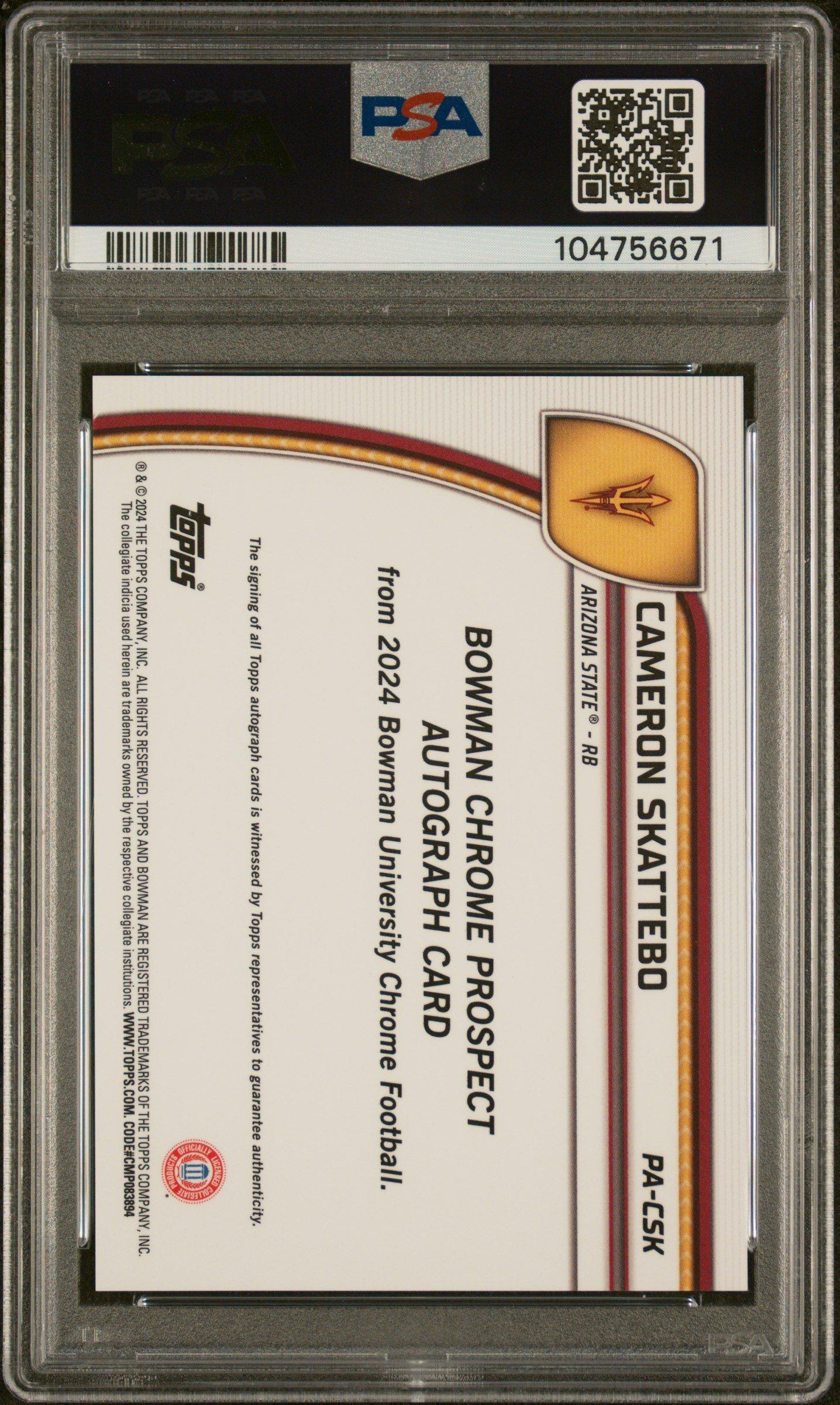2024 Bowman University Chrome Bowman Chrome Prospect Autographs Pacsk Cameron Skattebo PSA 10