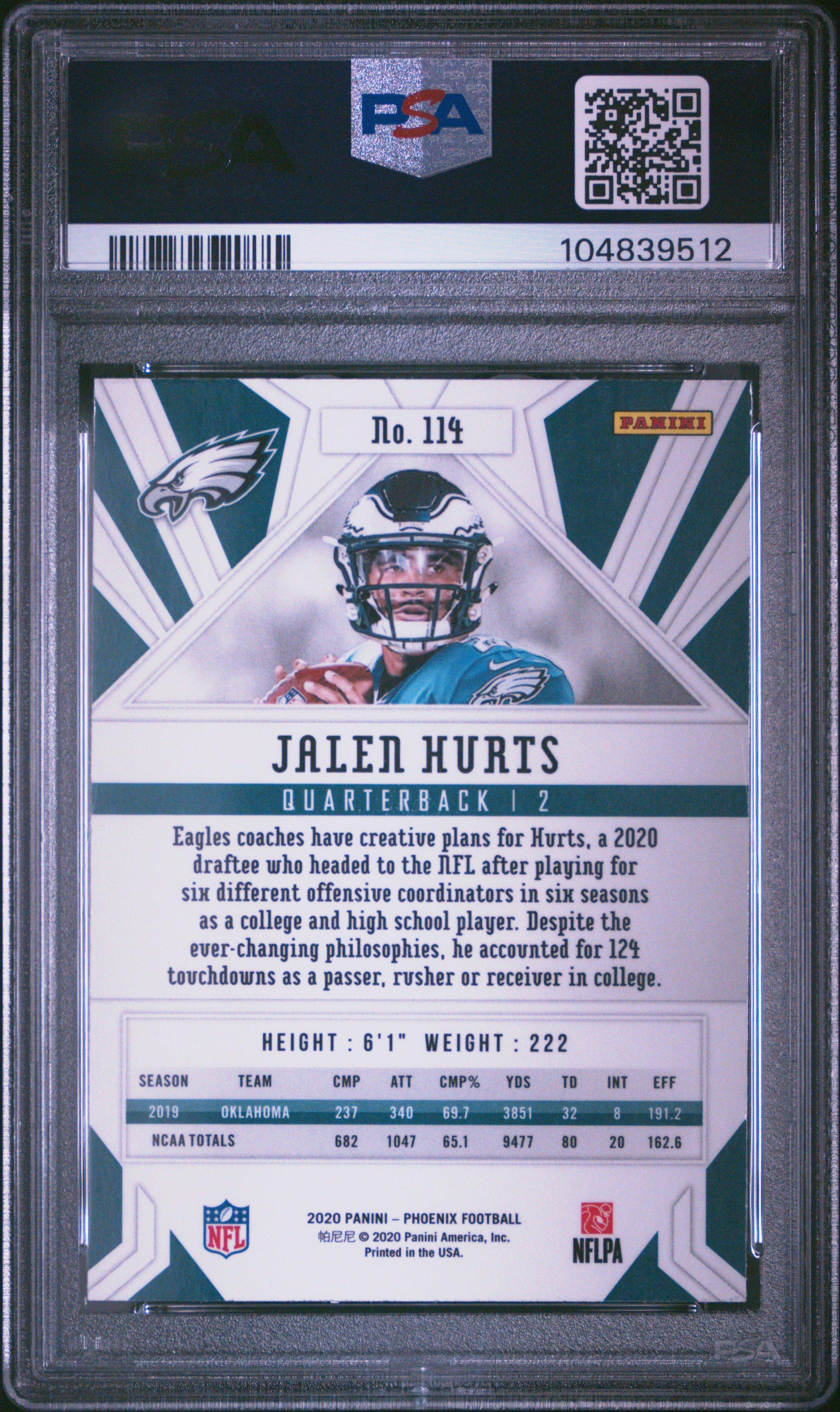 2020 Panini Phoenix 114 Jalen Hurts Fire Burst PSA