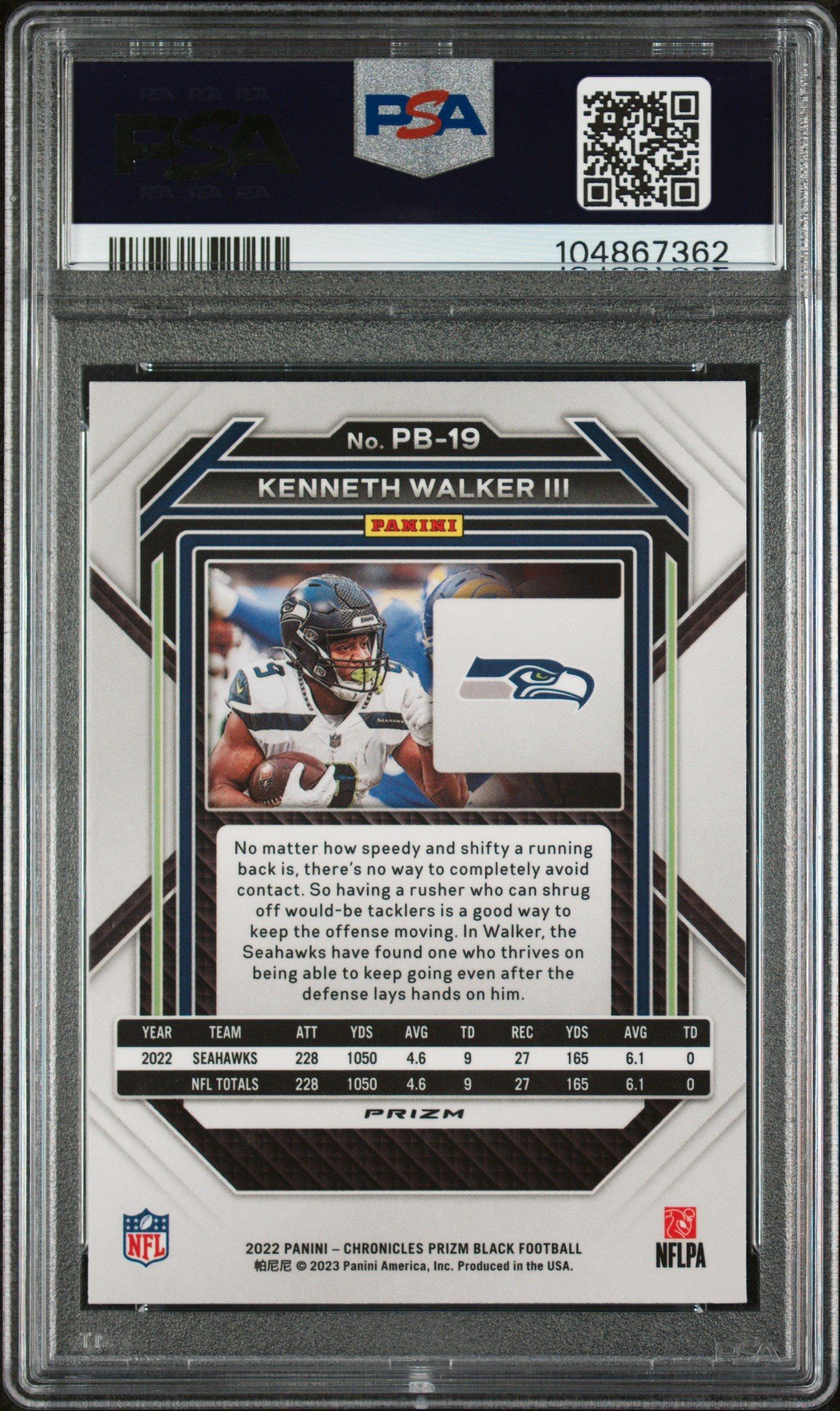 2022 Panini Chronicles Prizm Black Pb19 Kenneth Walker Iii Silver PSA 9
