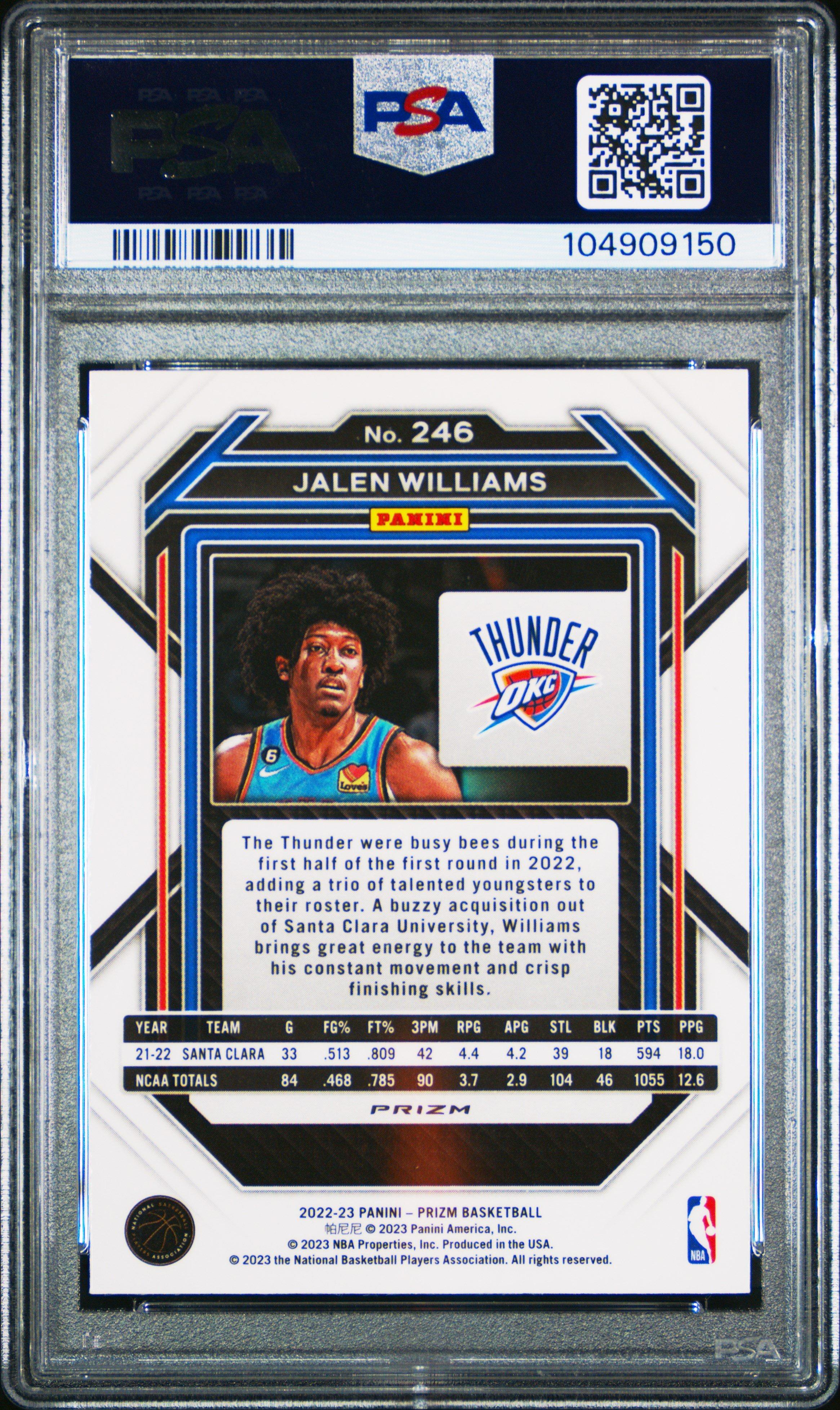 2022 Panini Prizm 246 Jalen Williams Silver Prizm PSA