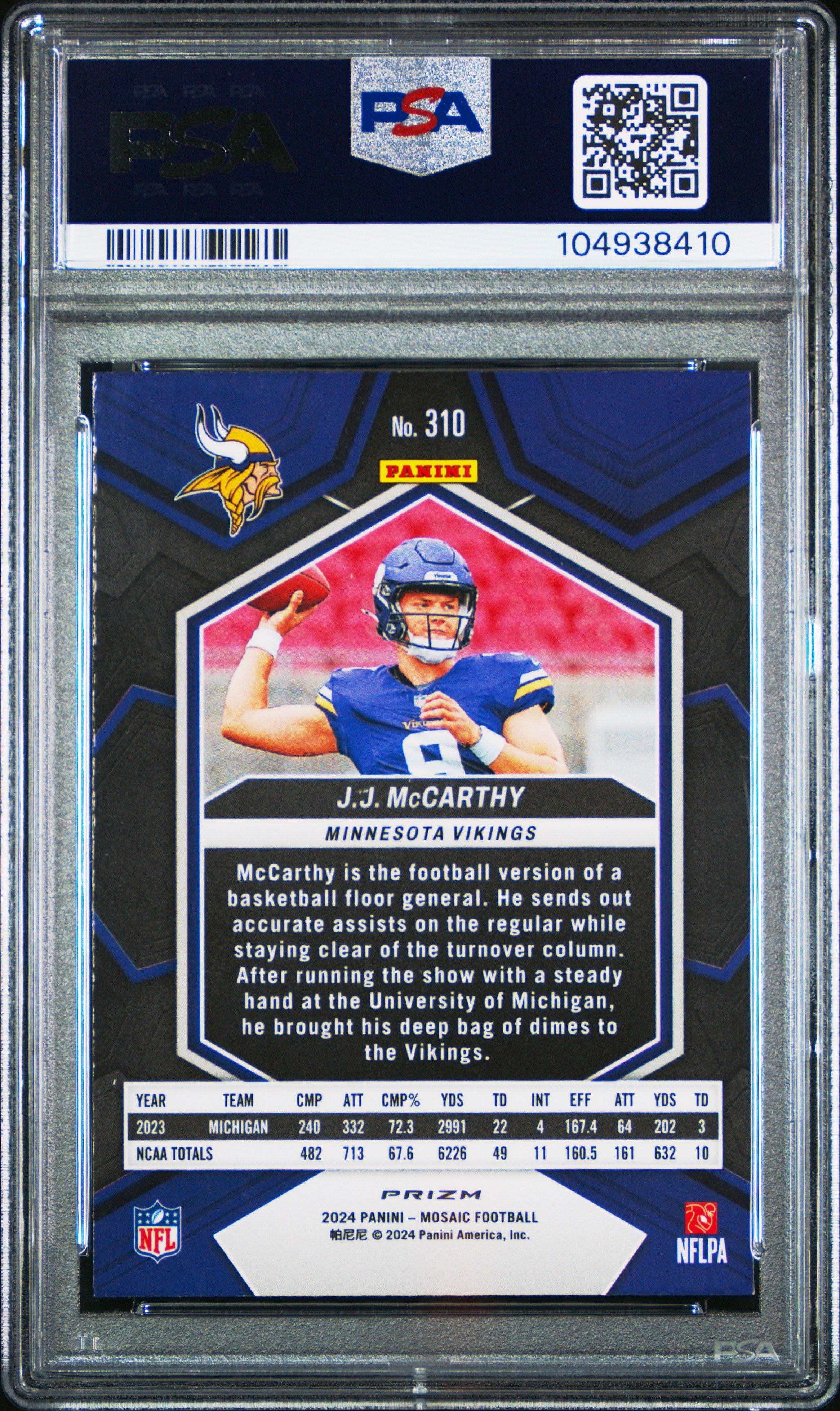 2024 Panini Mosaic 310 Jj Mccarthy Reactive Yellow PSA