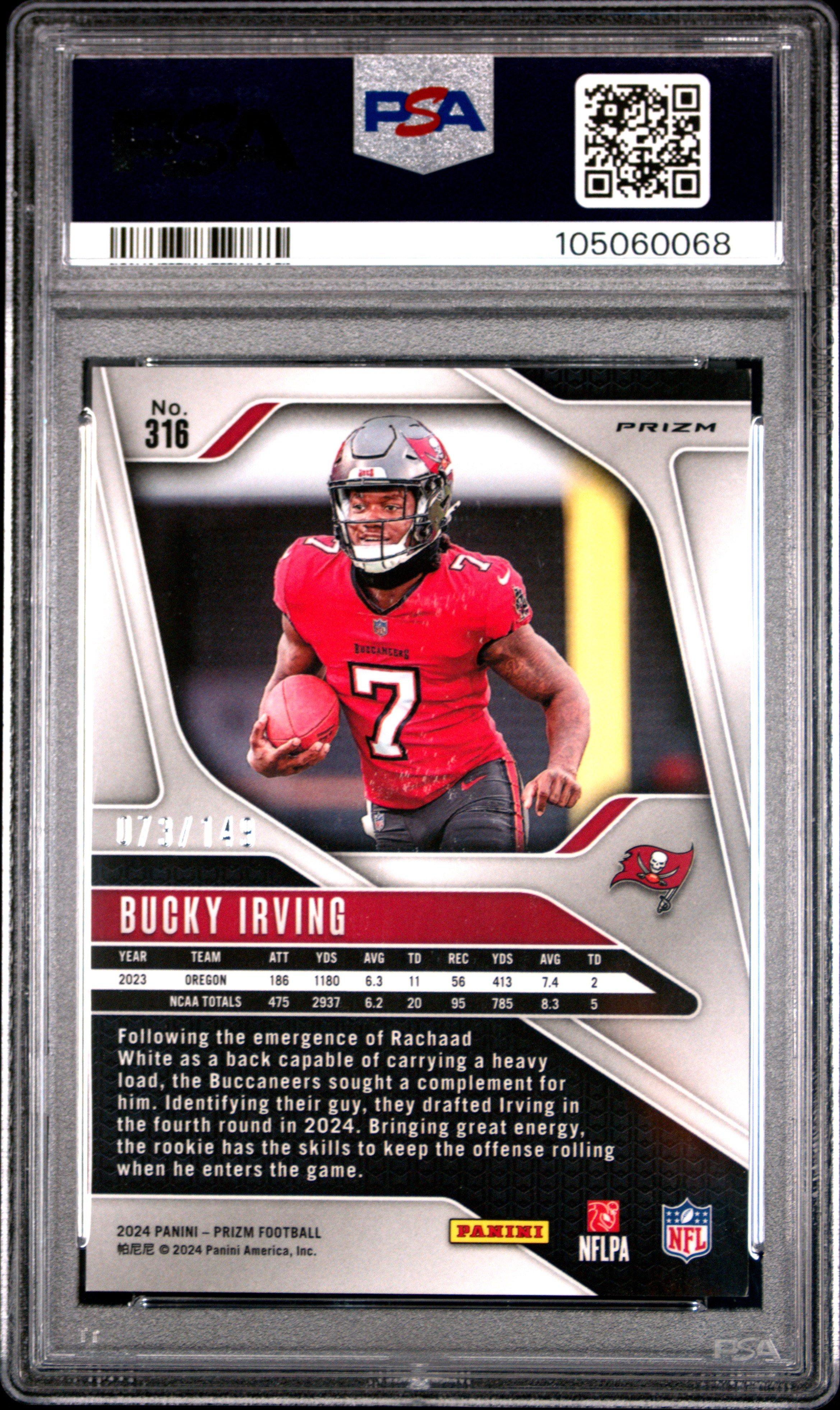 2024 Panini Prizm 316 Bucky Irving Red Wave PSA 9 Graded Card