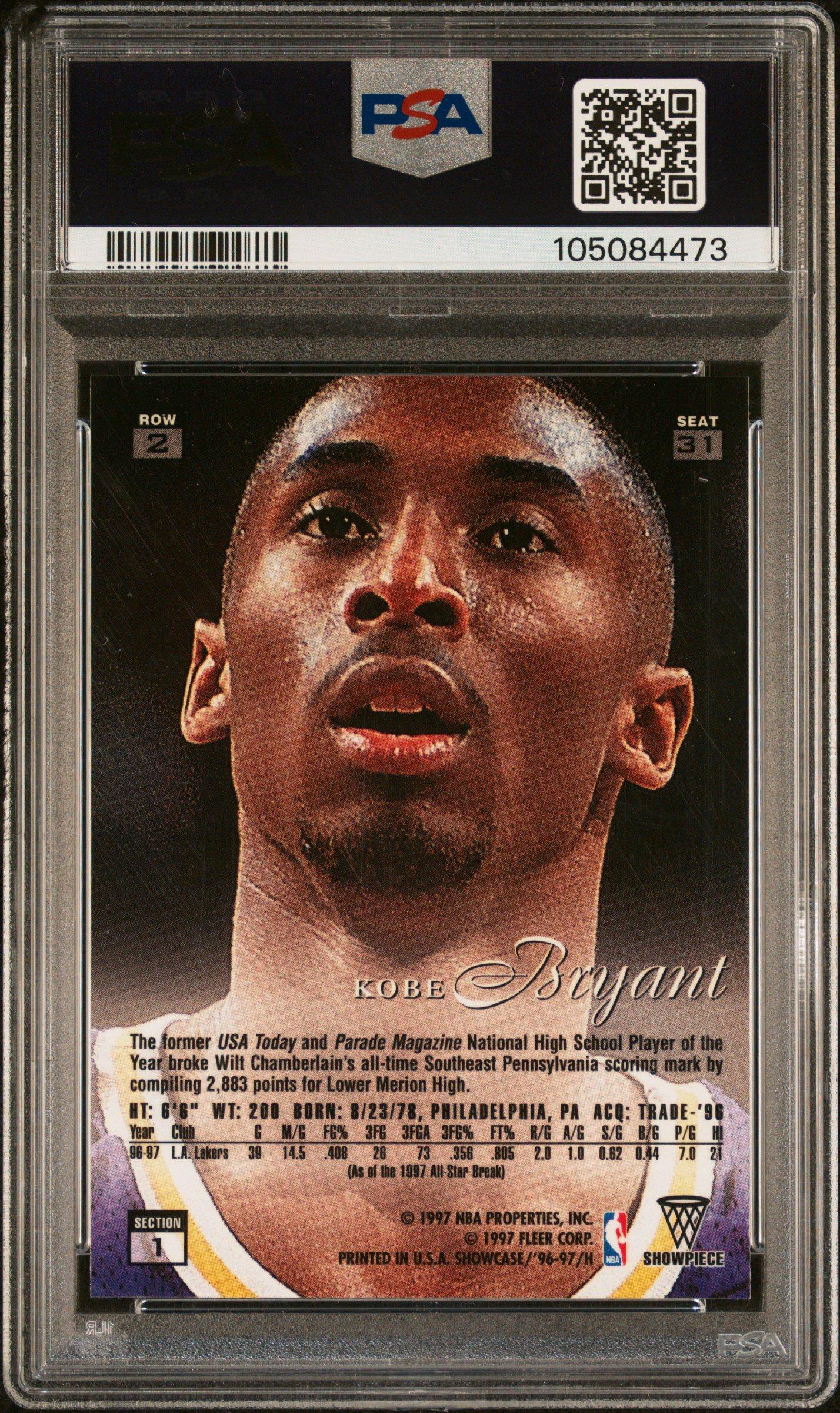 1996 Flair Showcase 31 Kobe Bryant Row PSA 8