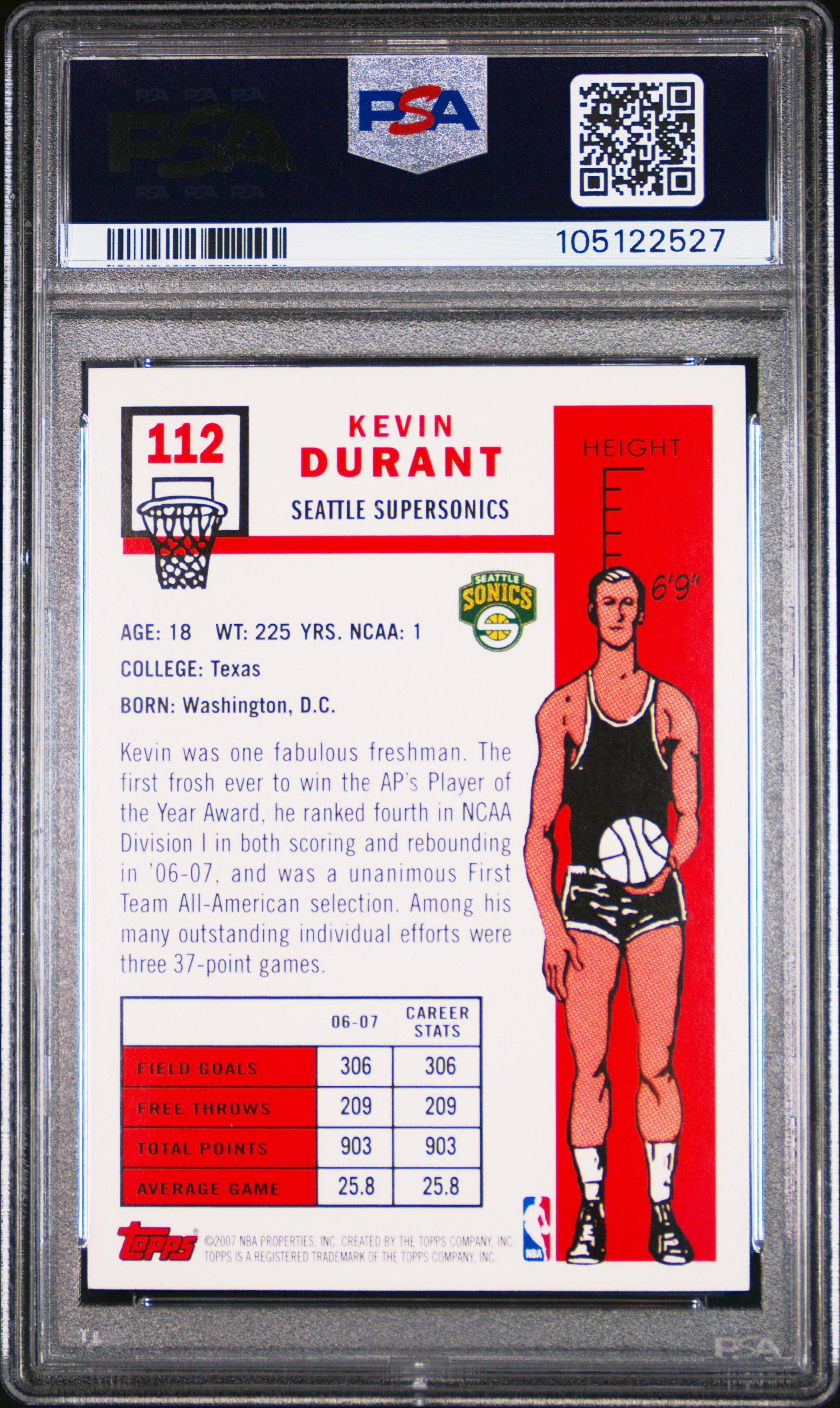 2007 Topps 112 Kevin Durant 1957-58 Variation PSA 9