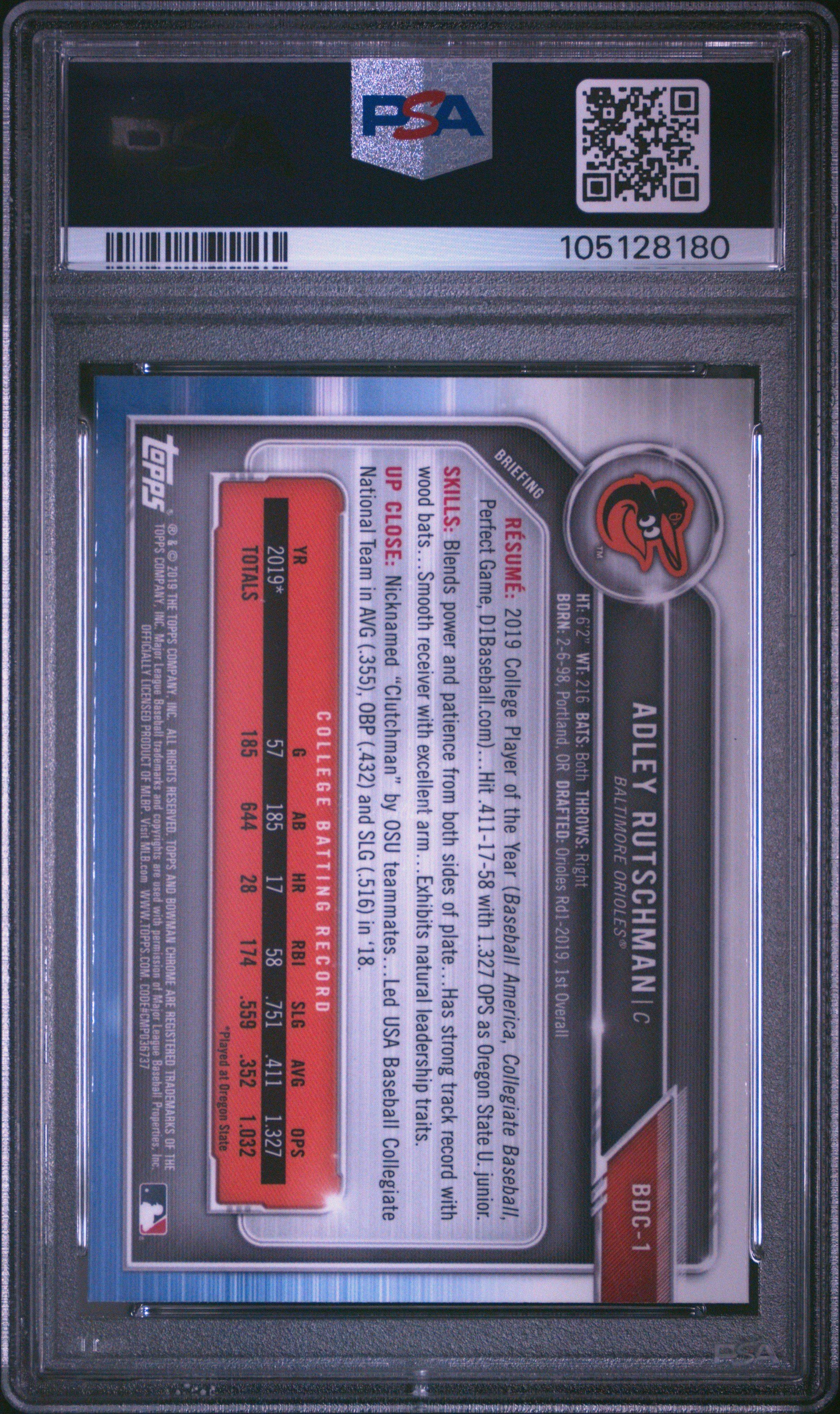 その他 bowman adley rutschman paper /50 PSA10 2019 Bowman Draft Bdc1 Adley Rutschman Chrome-batting PSA 10