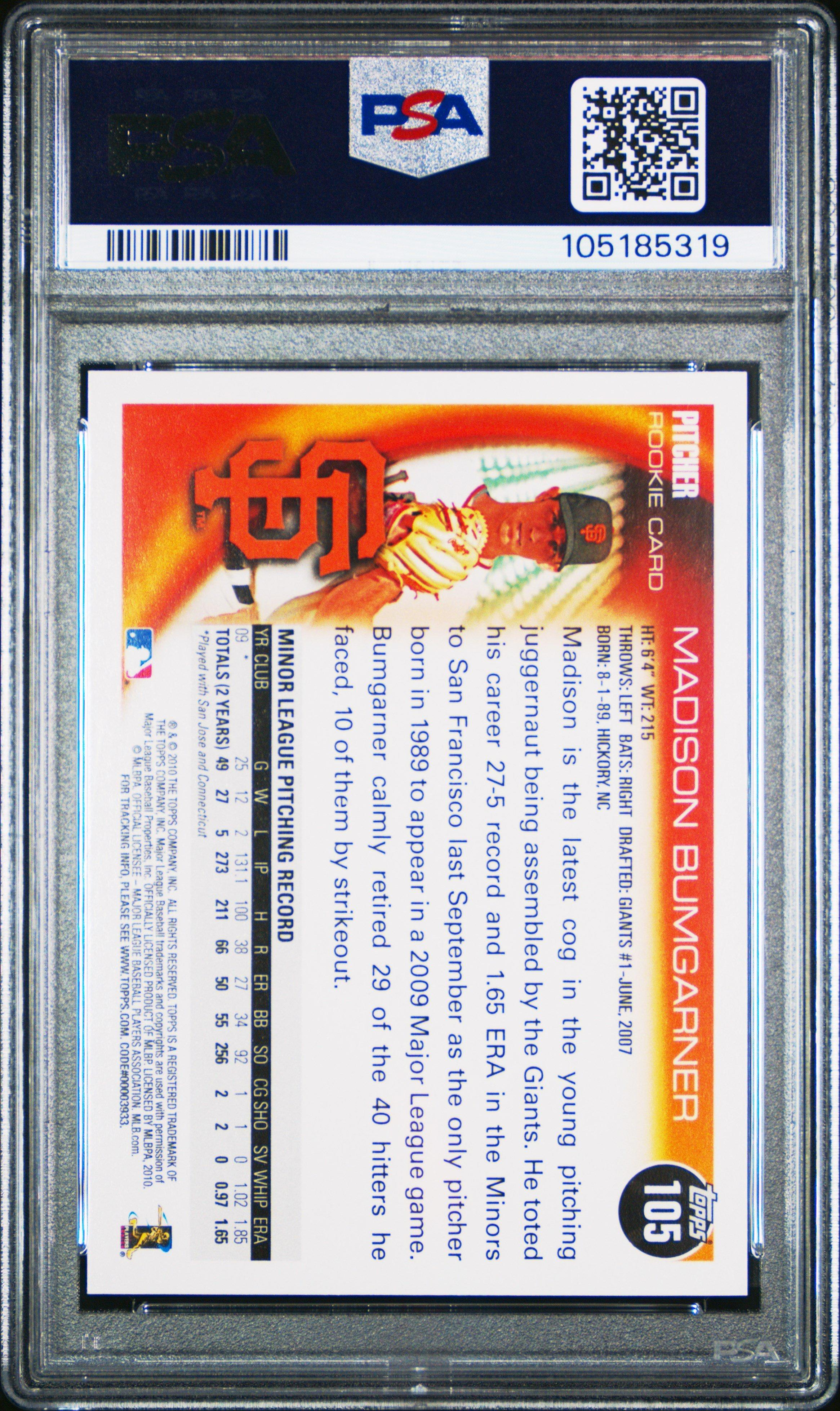 2010 Topps 105 Madison Bumgarner PSA 10