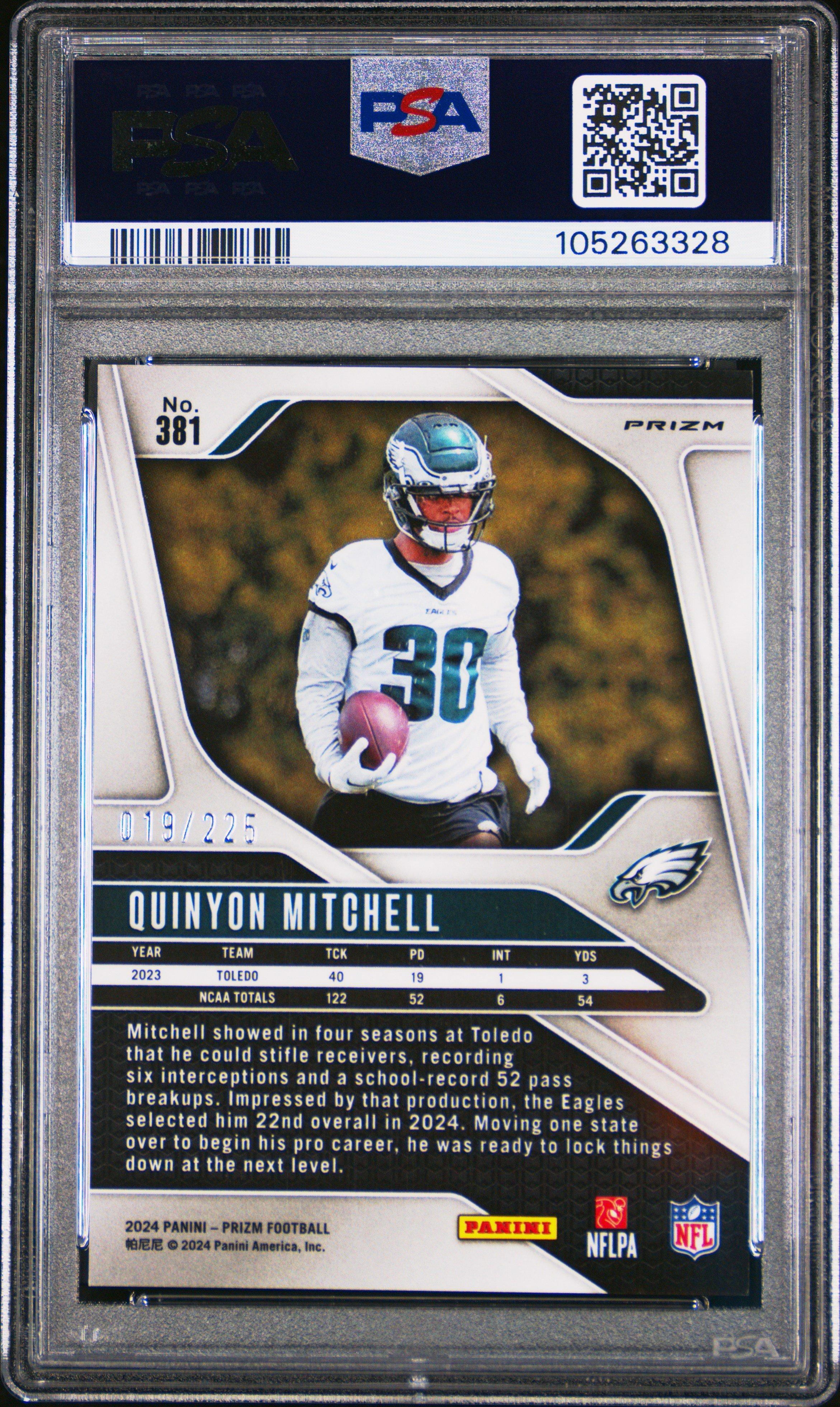 2024 Panini Prizm 381 Quinyon Mitchell Purple Ice PSA 9