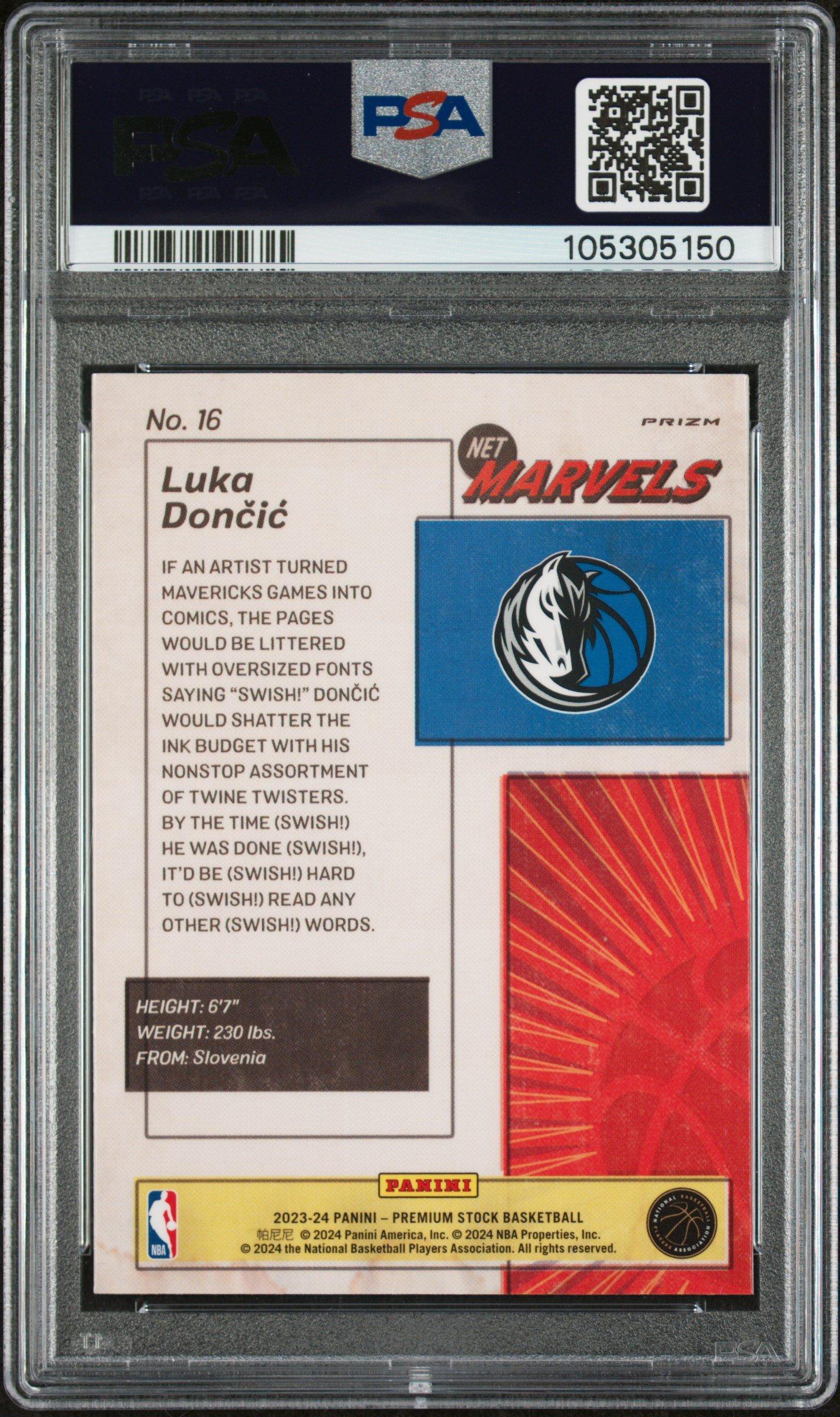 2023 Panini Hoops Premium Stock Retro Net Marvels 16 Luka Doncic PSA 10