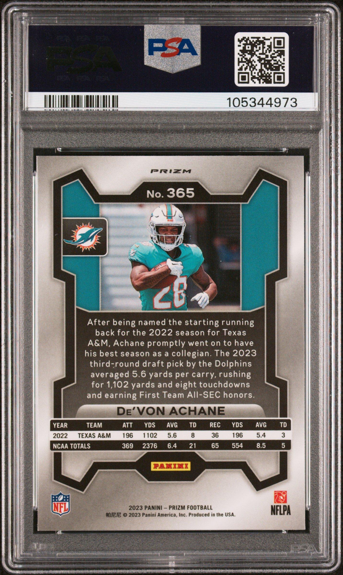 2023 Panini Prizm 365 De'von Achane Green Wave PSA 10