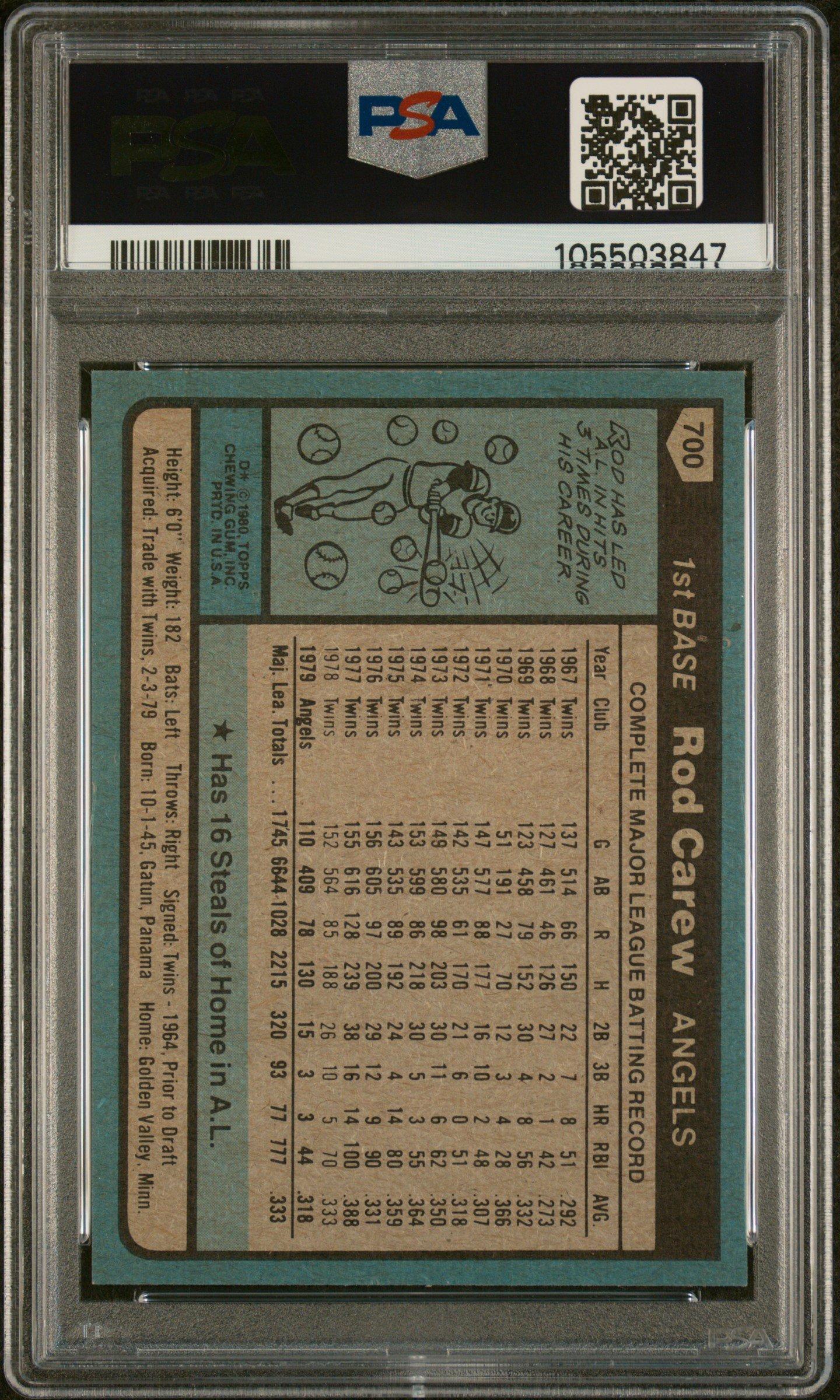 1980 Topps 700 Rod Carew PSA 9
