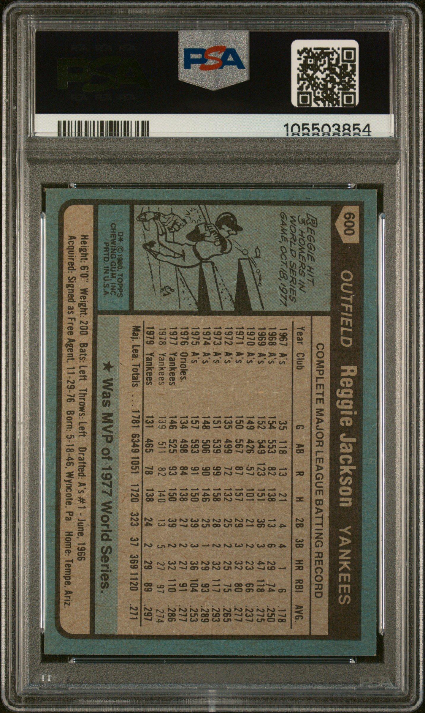 1980 Topps 600 Reggie Jackson PSA 9