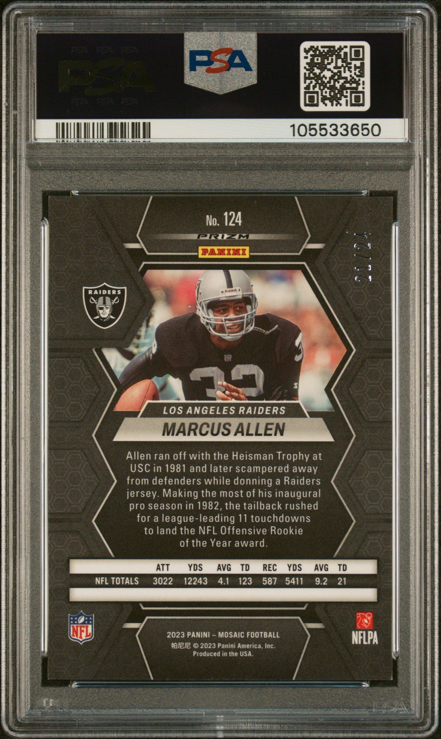 2023 Panini Mosaic 124 Marcus Allen Gold Sparkle PSA 9