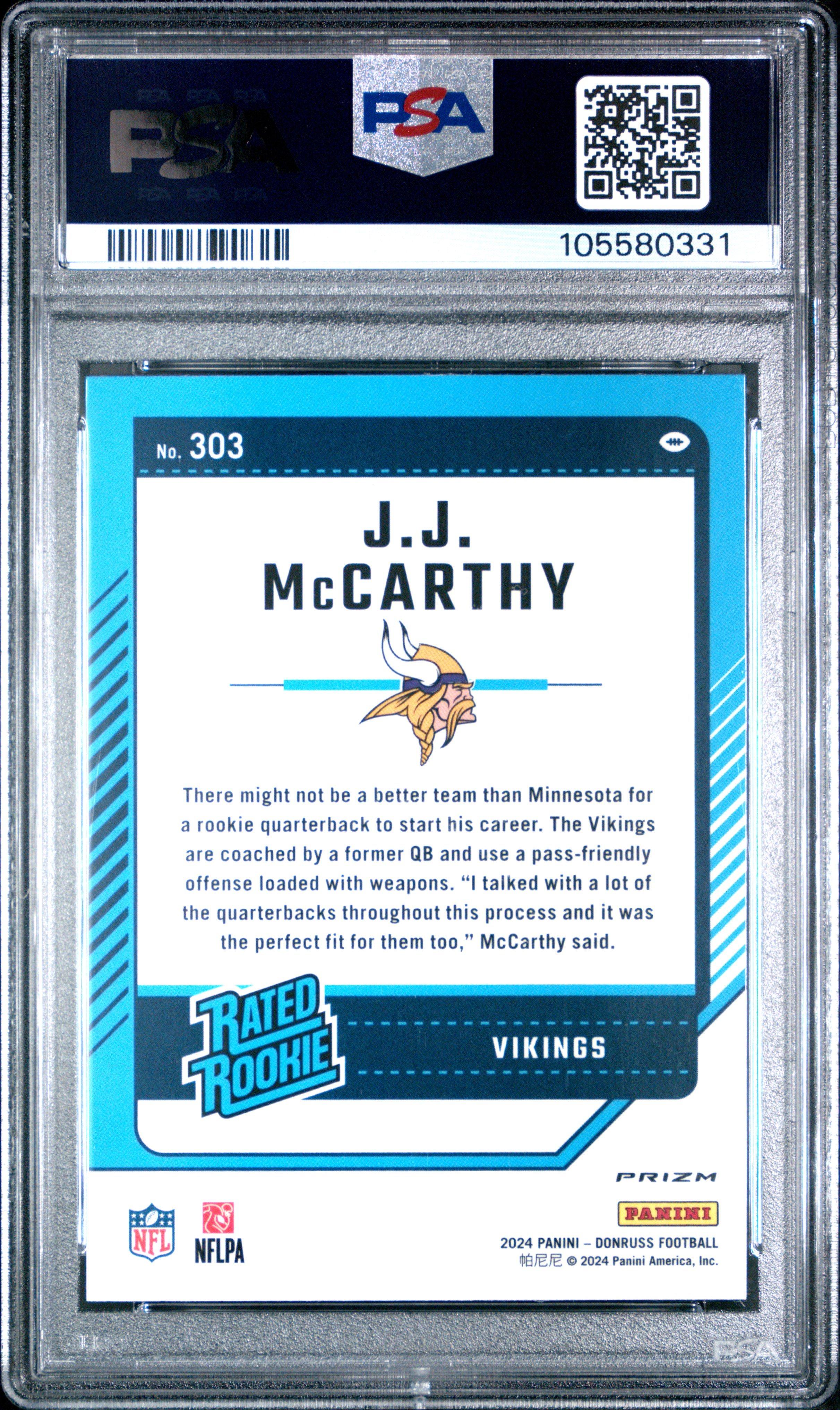 2024 Panini Donruss 303 Jj Mccarthy Optic Preview-red Pandora PSA 9