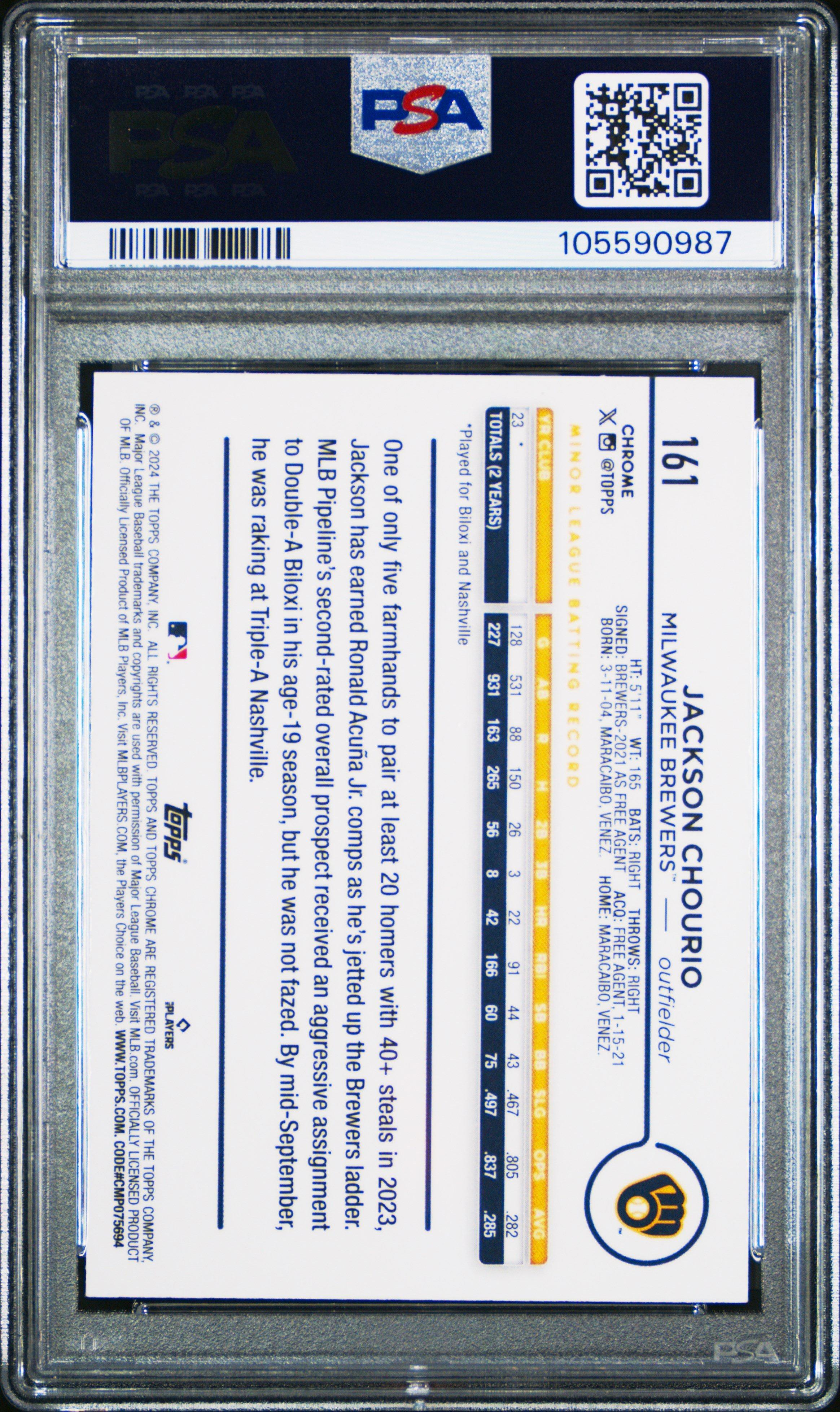 2024 Topps Chrome 161 Jackson Chourio X-fractor PSA 9