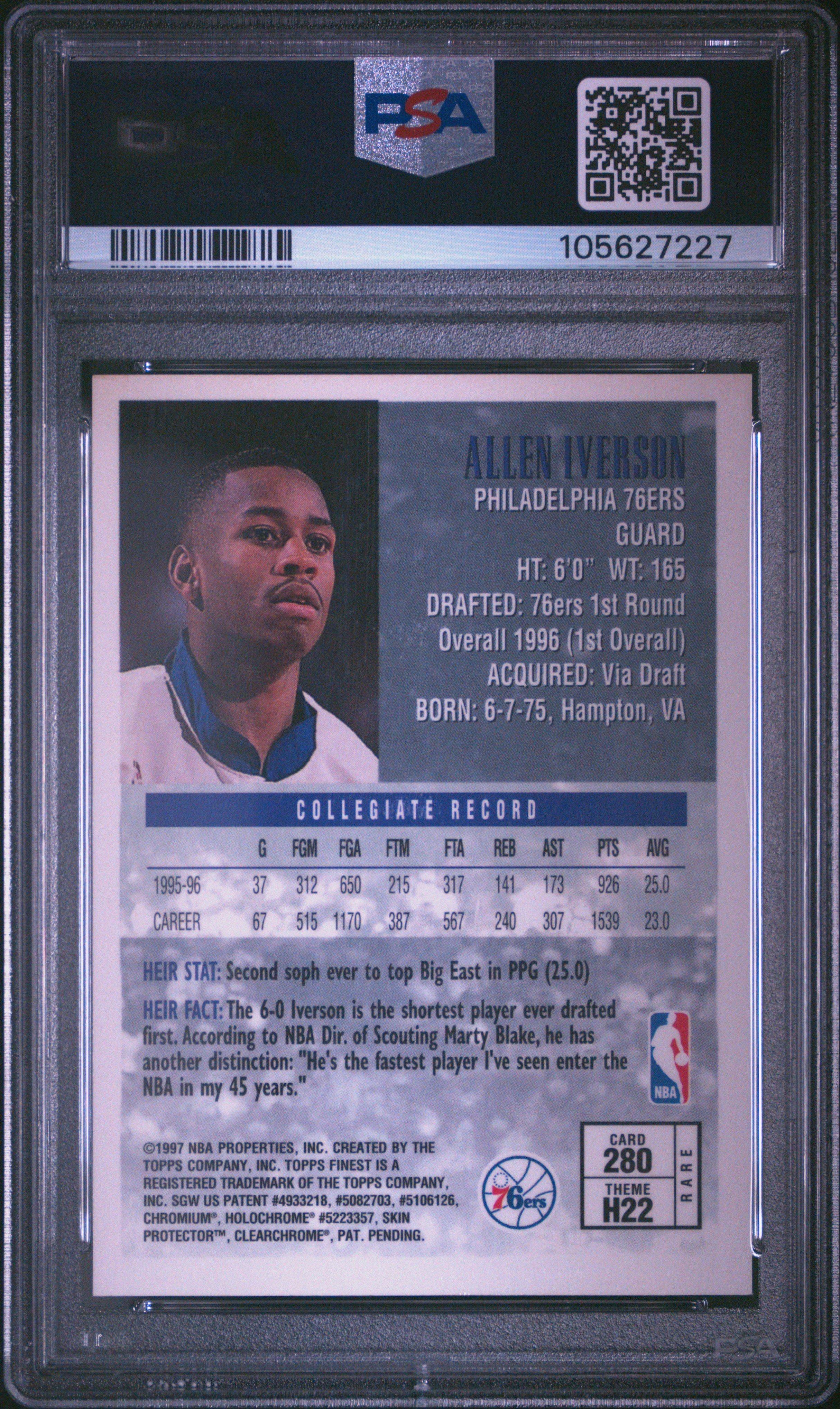 1996 Finest 280 Allen Iverson PSA 8