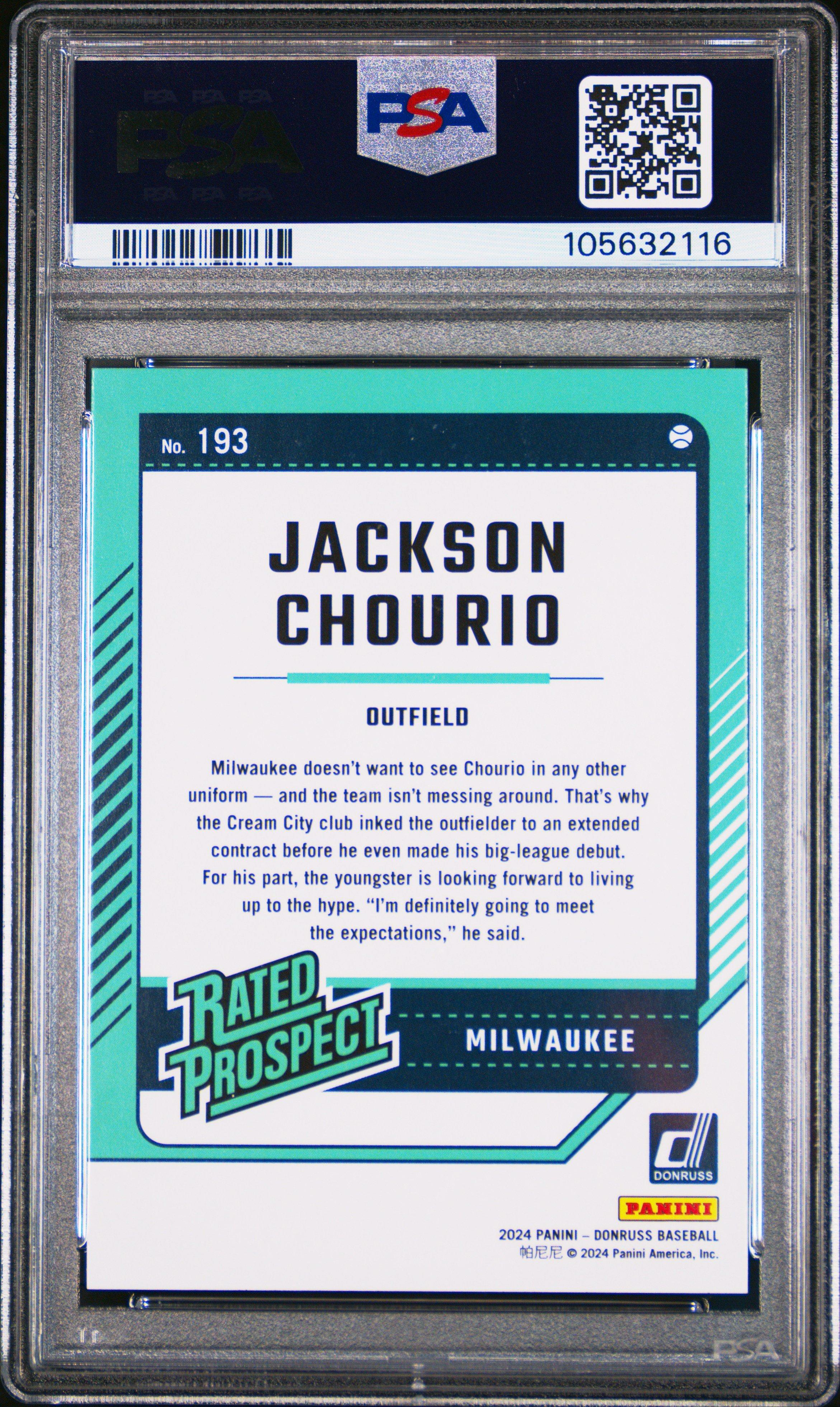 2024 Panini Donruss 193 Jackson Chourio PSA 10