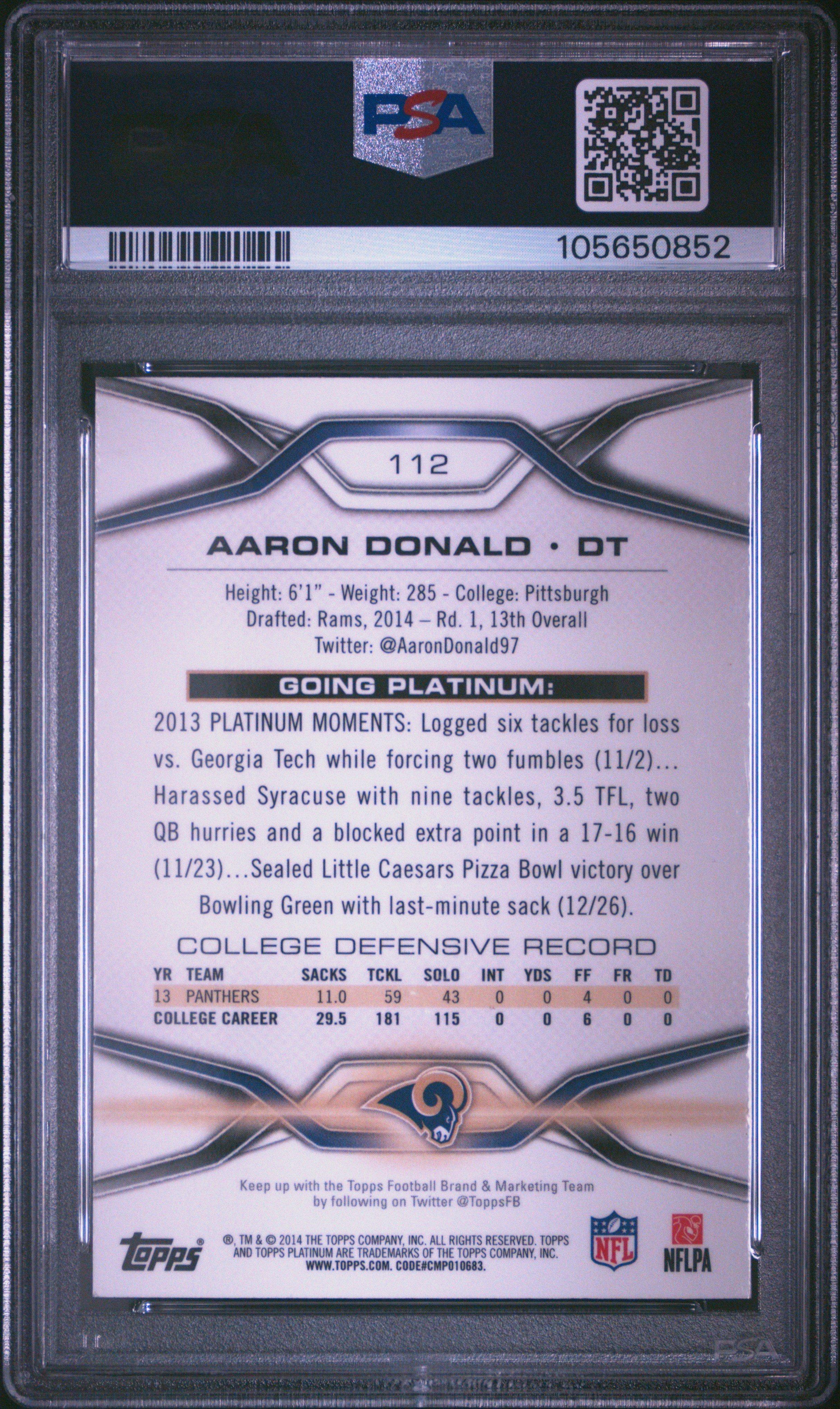 2014 Topps Platinum 112 Aaron Donald Xfractor PSA 9