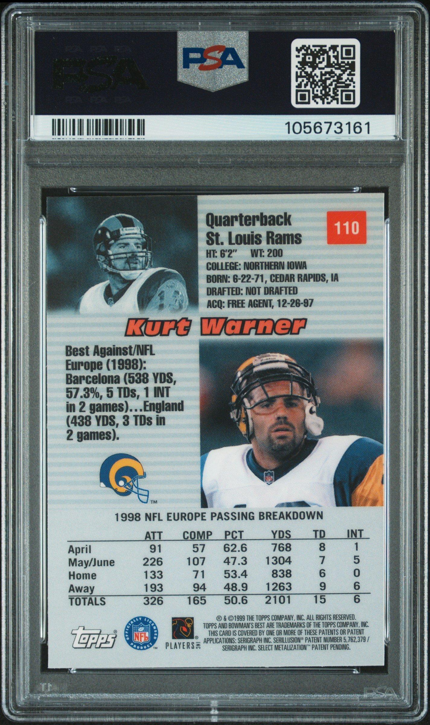 1999 Bowman's Best 110 Kurt Warner PSA 9