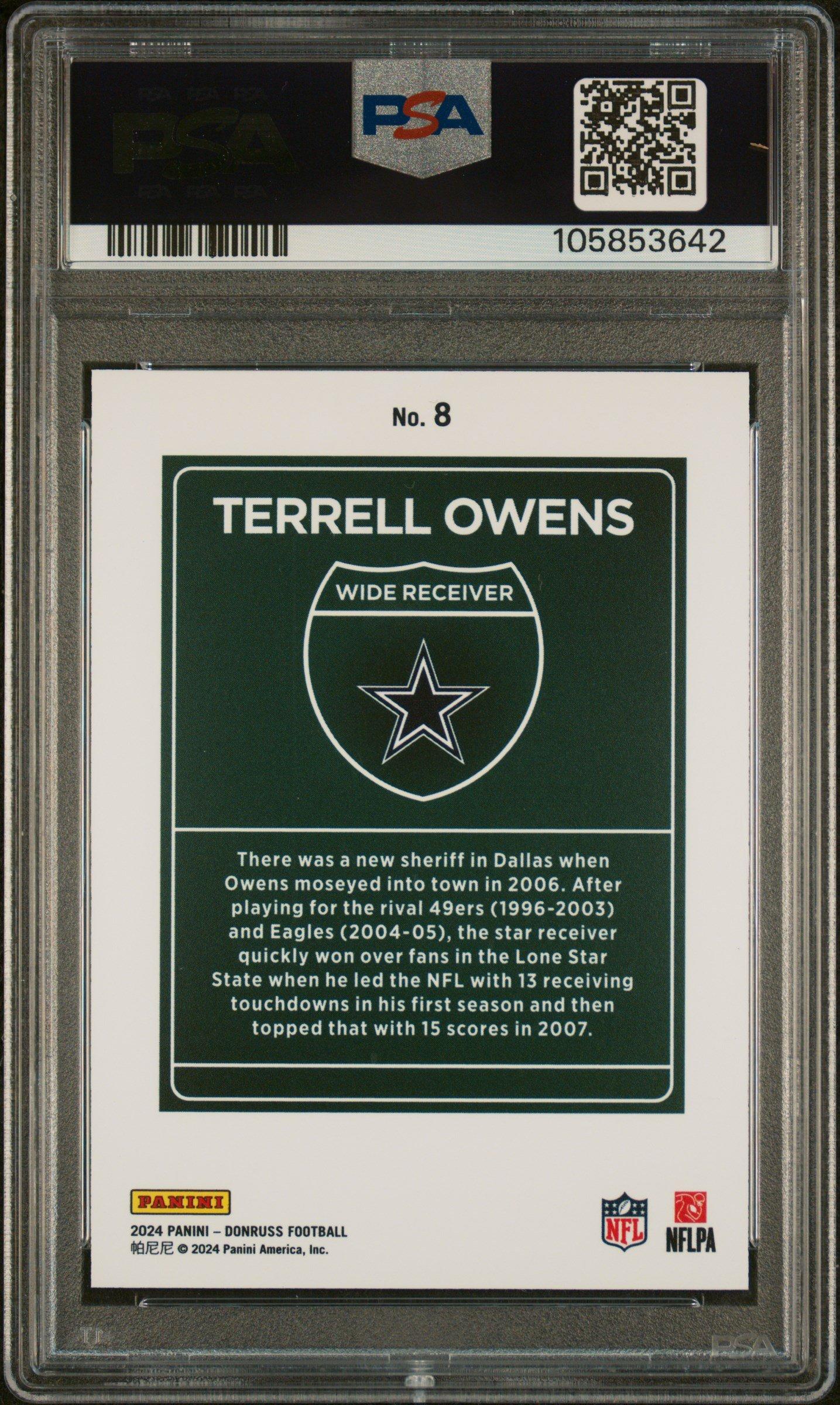 2024 Panini Donruss Downtown! 8 Terrell Owens PSA 9