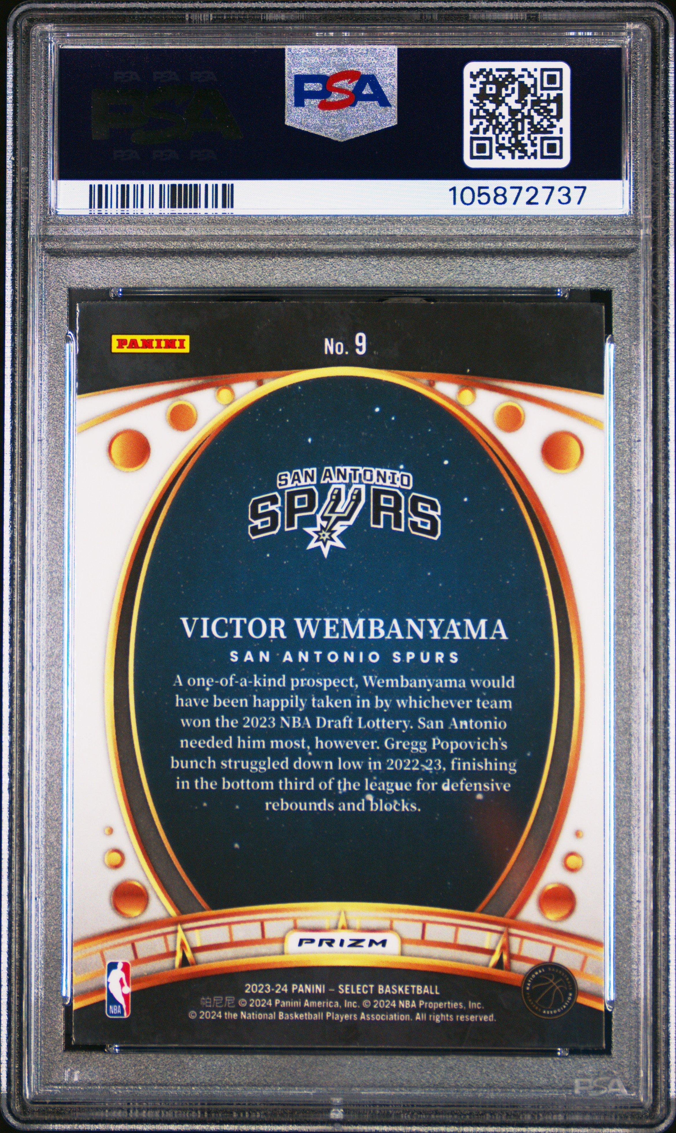 2023 Panini Select Lodestars 9 Victor Wembanyama Silver Prizm PSA 10