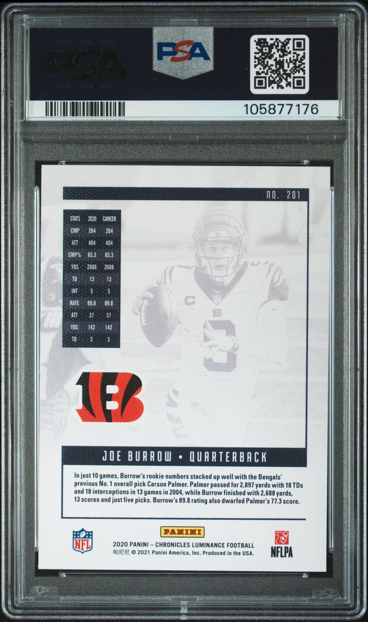 2020 Panini Chronicles Luminance 201 Joe Burrow PSA 10