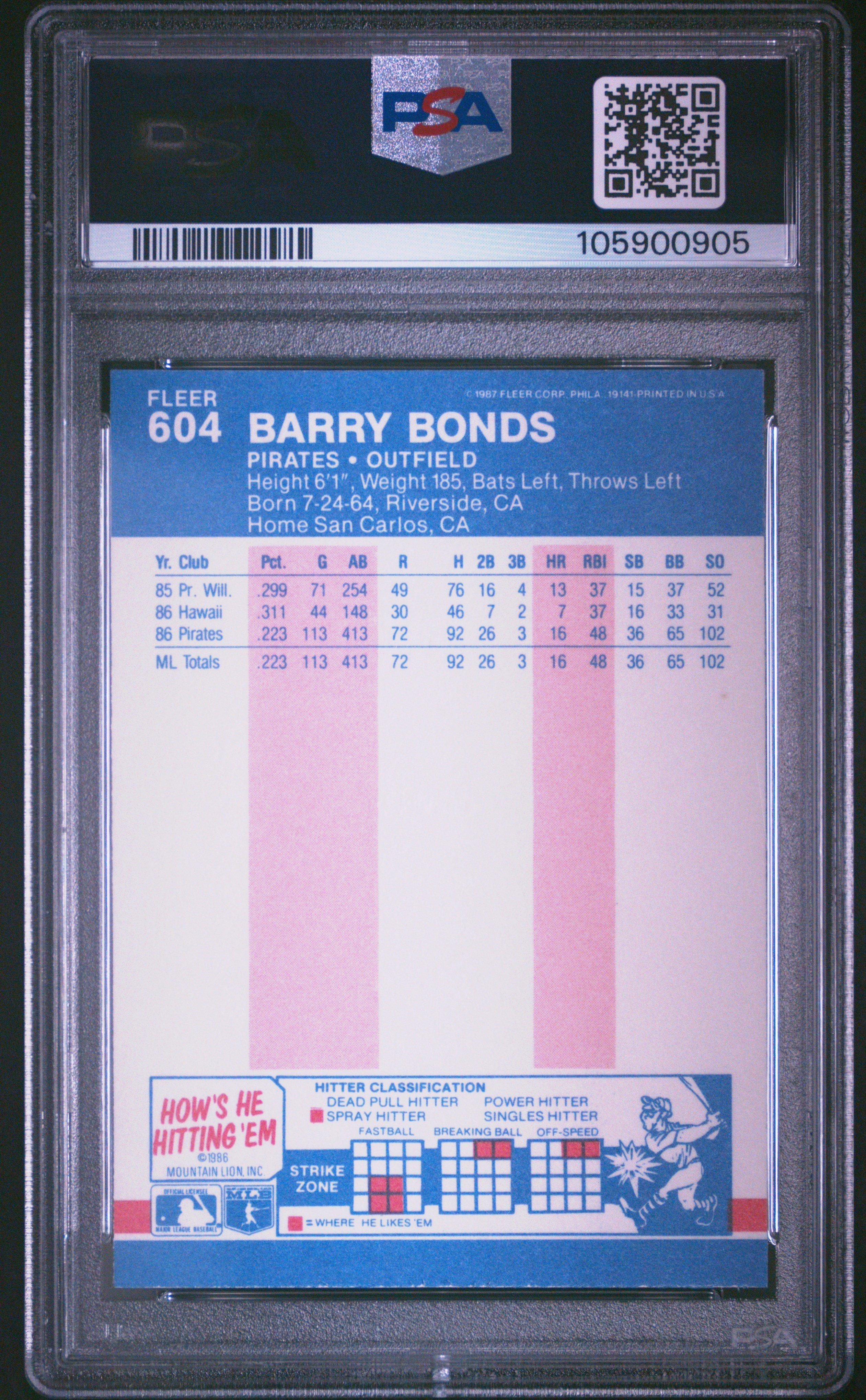 1987 Fleer 604 Barry Bonds PSA