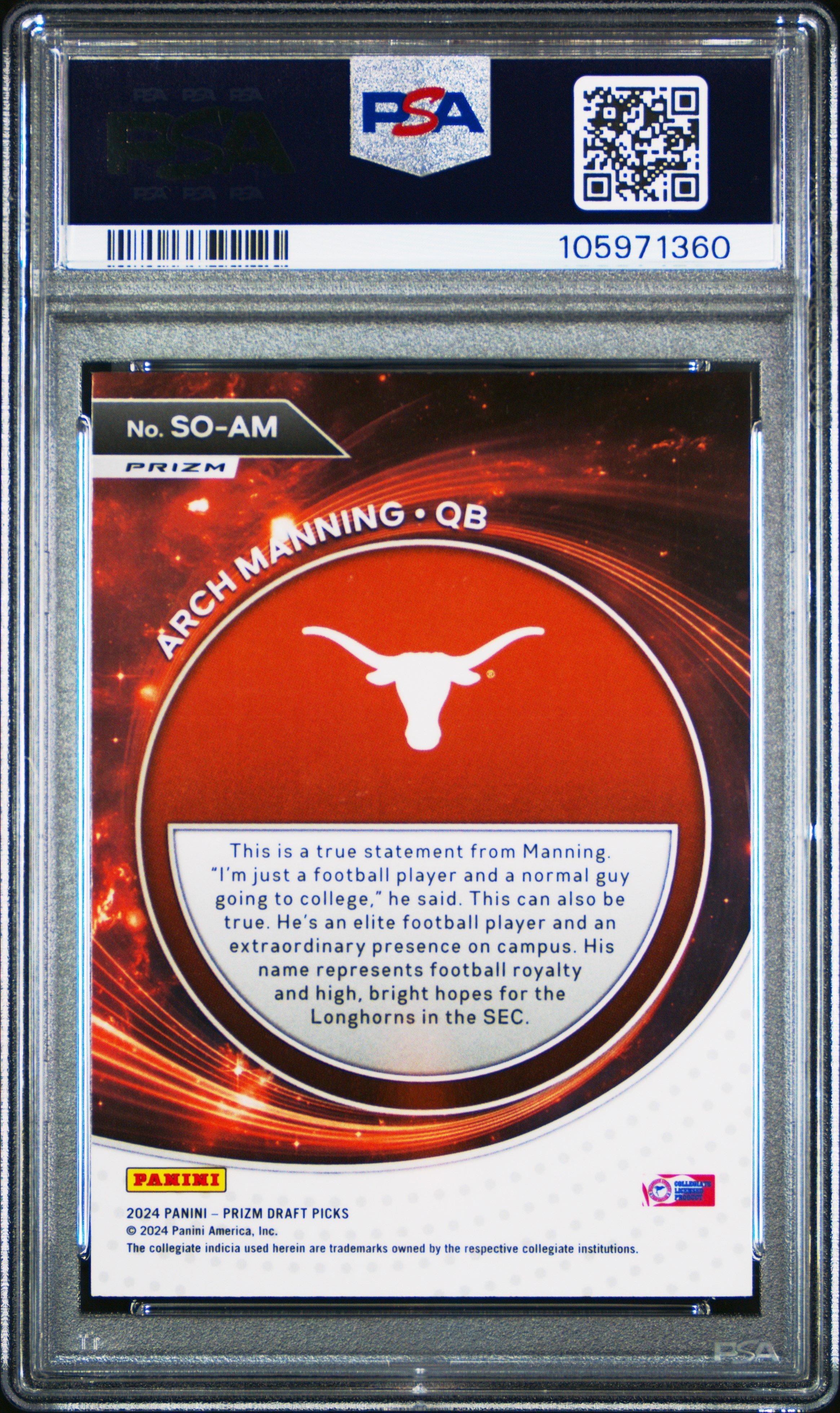 2024 Panini Prizm Draft Picks Student Orientation Soam Arch Manning Red Ice PSA 10