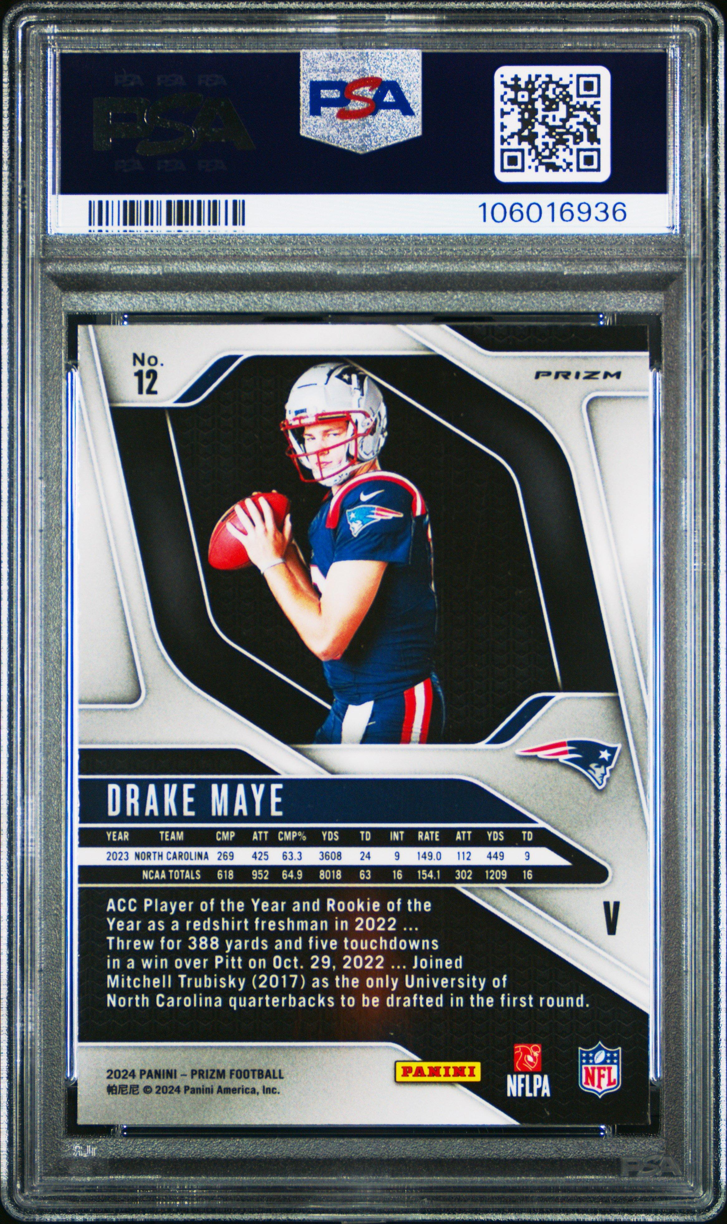 2024 Panini Prizm Rookie Variation 12 Drake Maye PSA 10 Graded