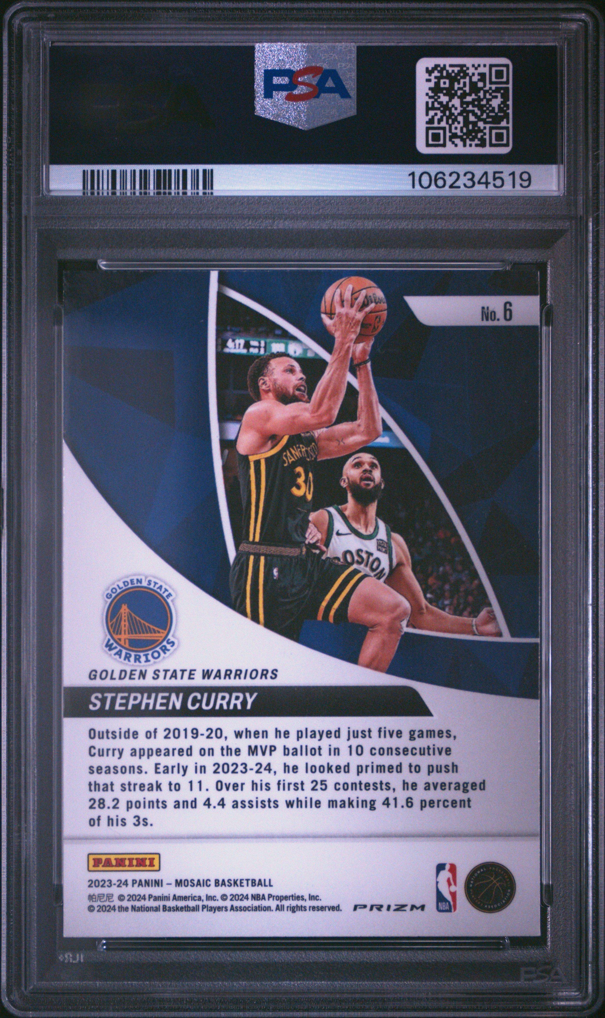 2023 Panini Mosaic Elevate 6 Stephen Curry Green PSA 10 Graded 