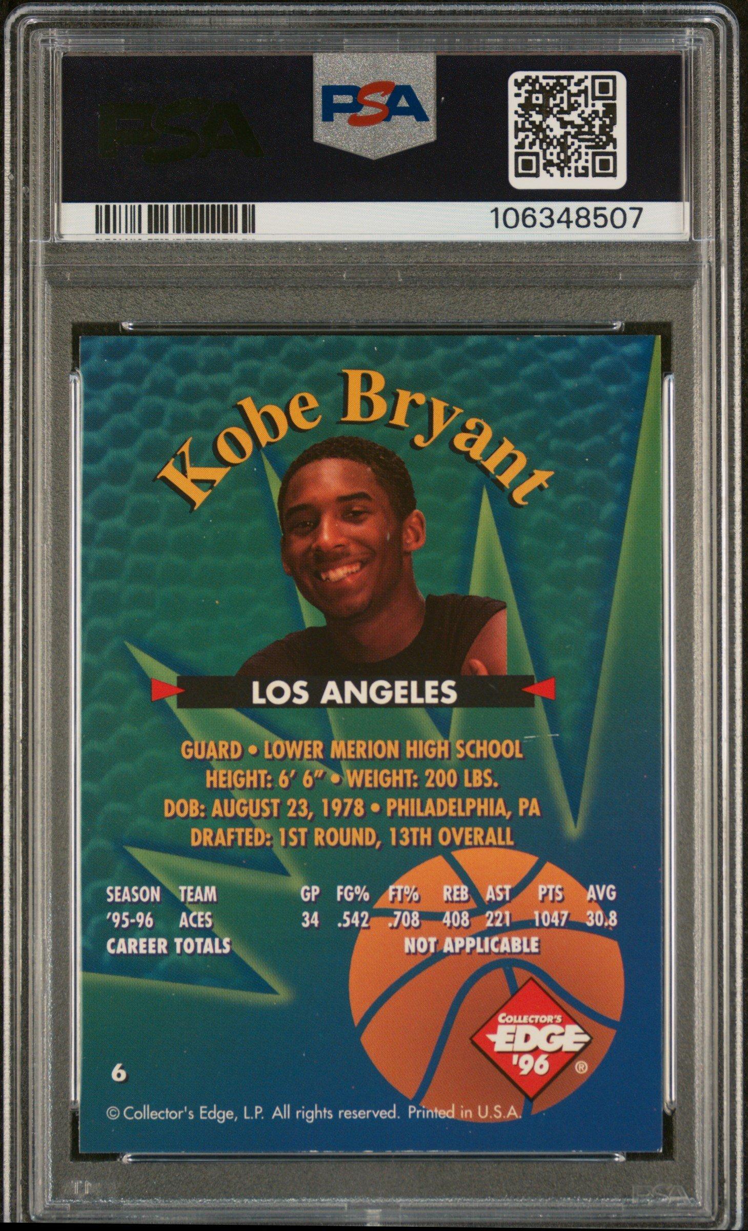 1996 Collector's Edge Rookie Rage 6 Kobe Bryant PSA 8