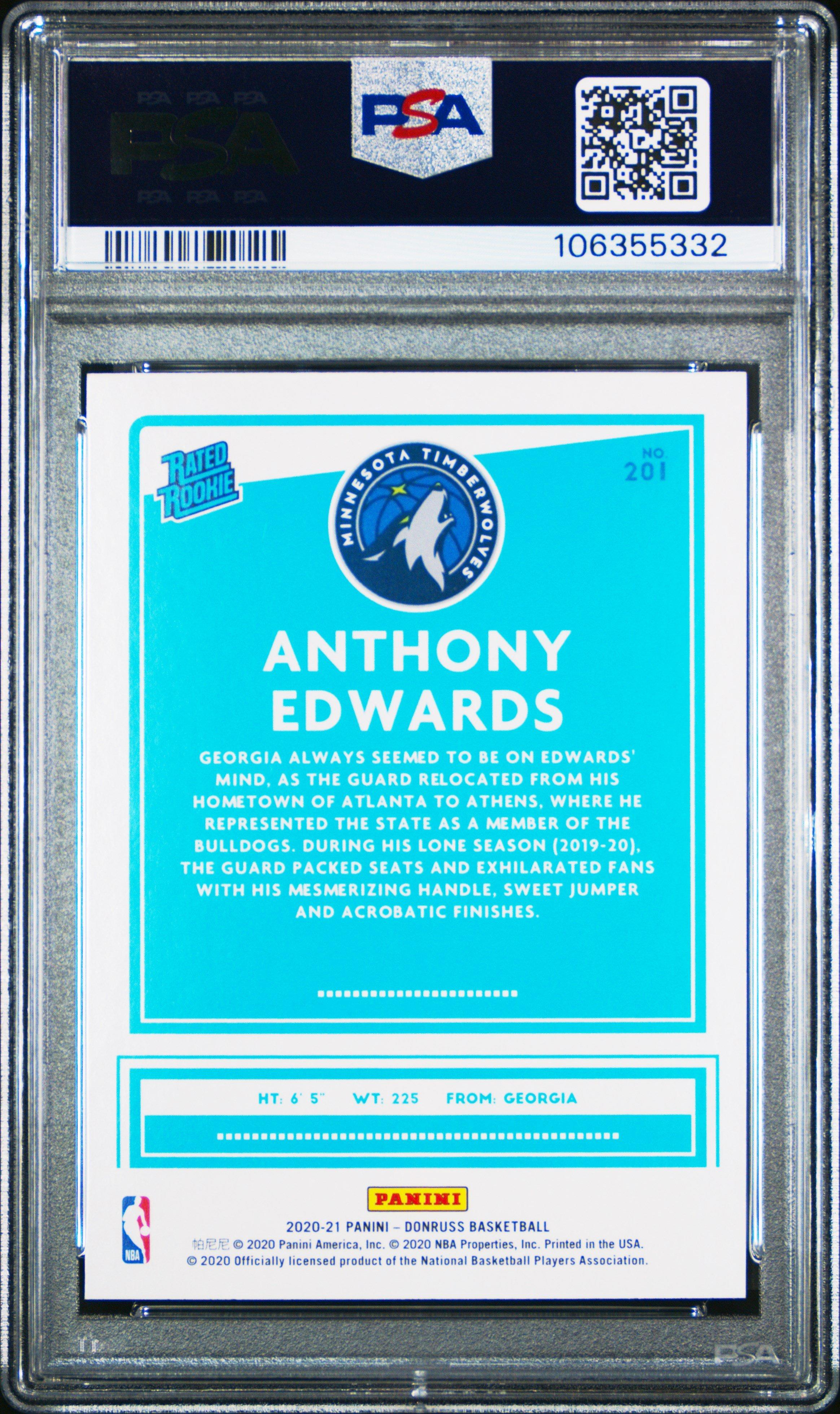 2020 Panini Donruss 201 Anthony Edwards PSA 10