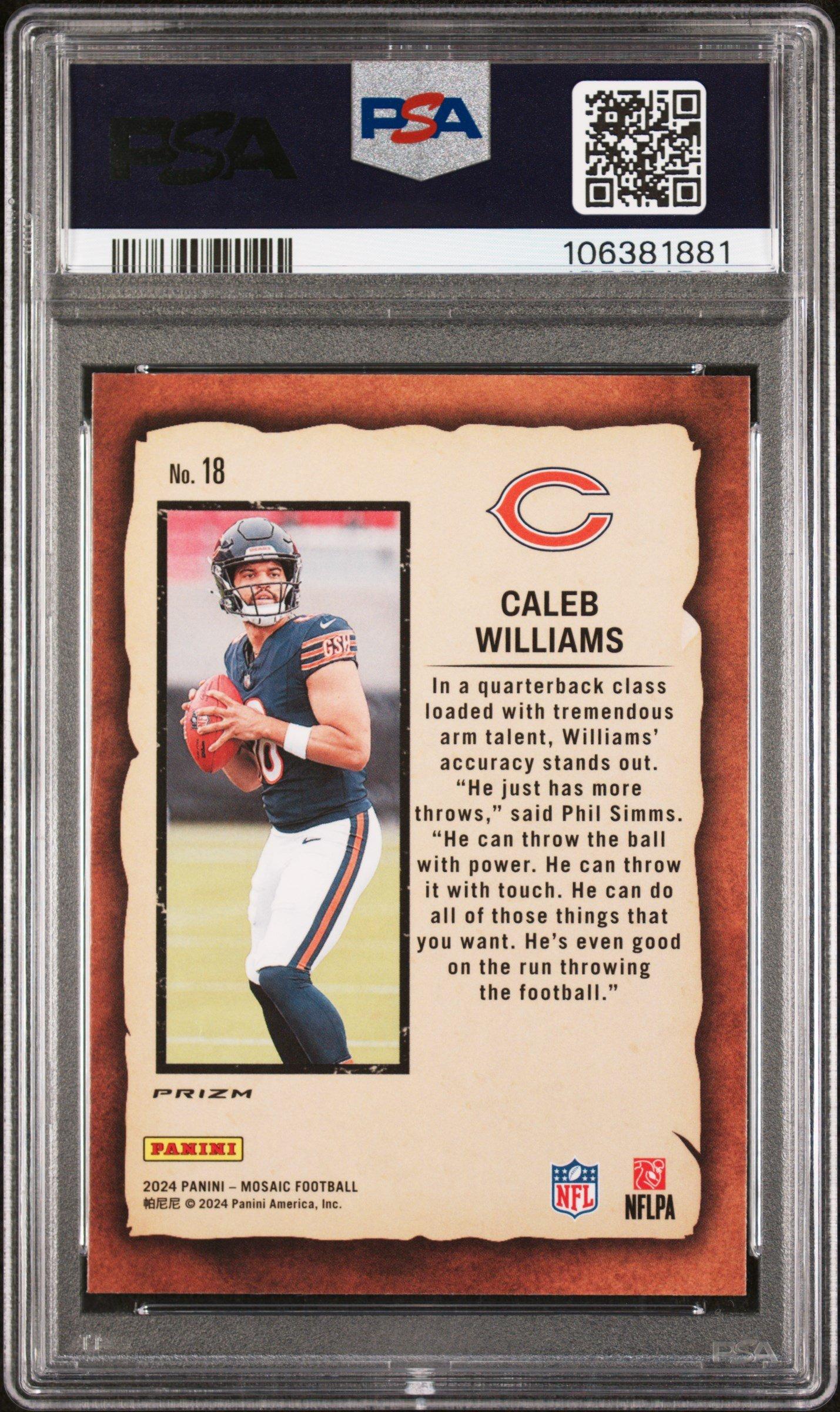 2024 Panini Mosaic Notoriety 18 Caleb Williams Green PSA 10