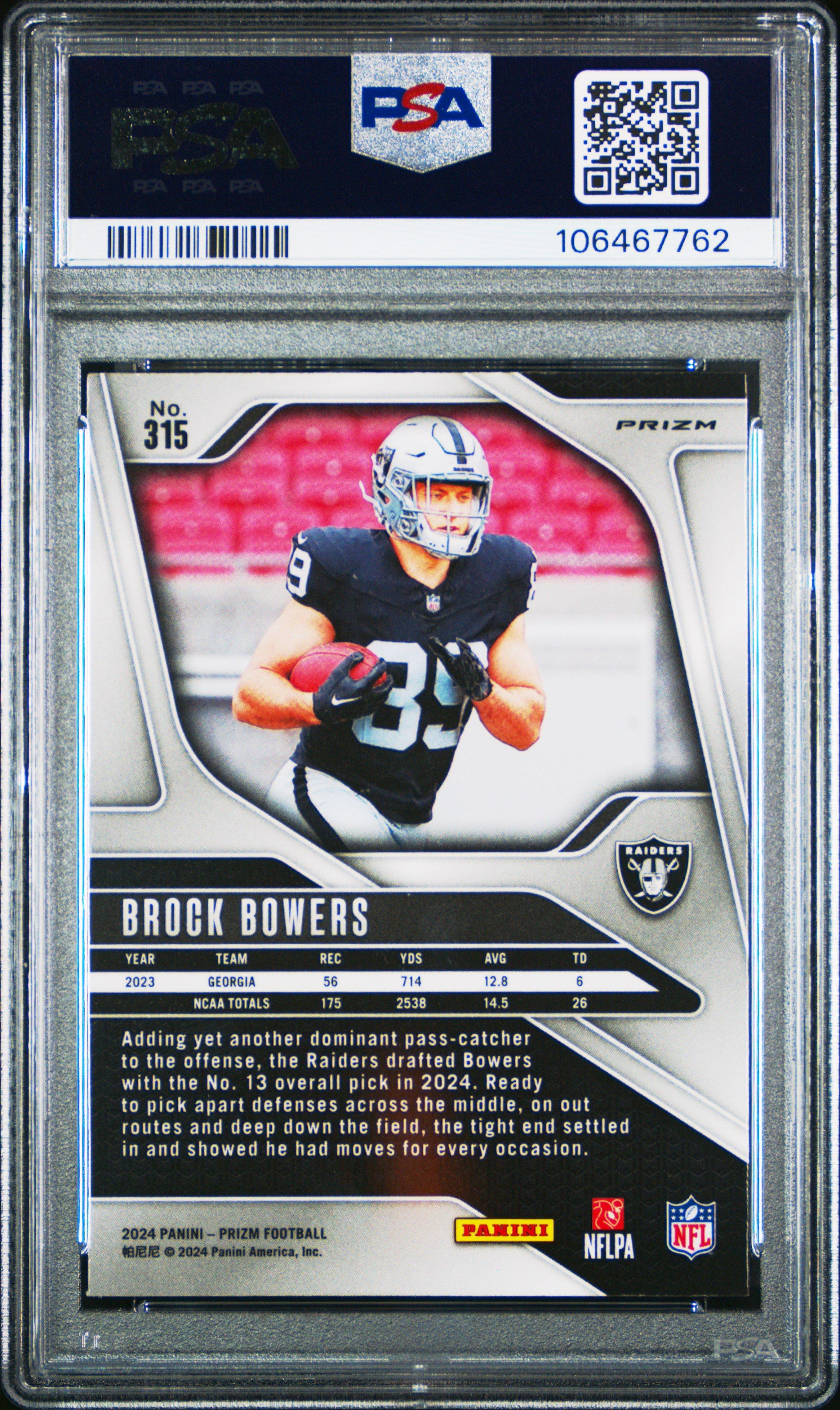 2024 Panini Prizm 315 Brock Bowers Red/white/blue Prizm PSA 9