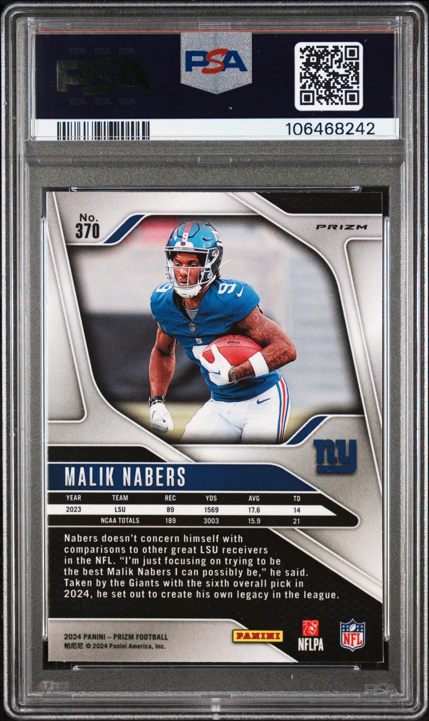 2024 Panini Prizm 370 Malik Nabers Silver Prizm PSA 9