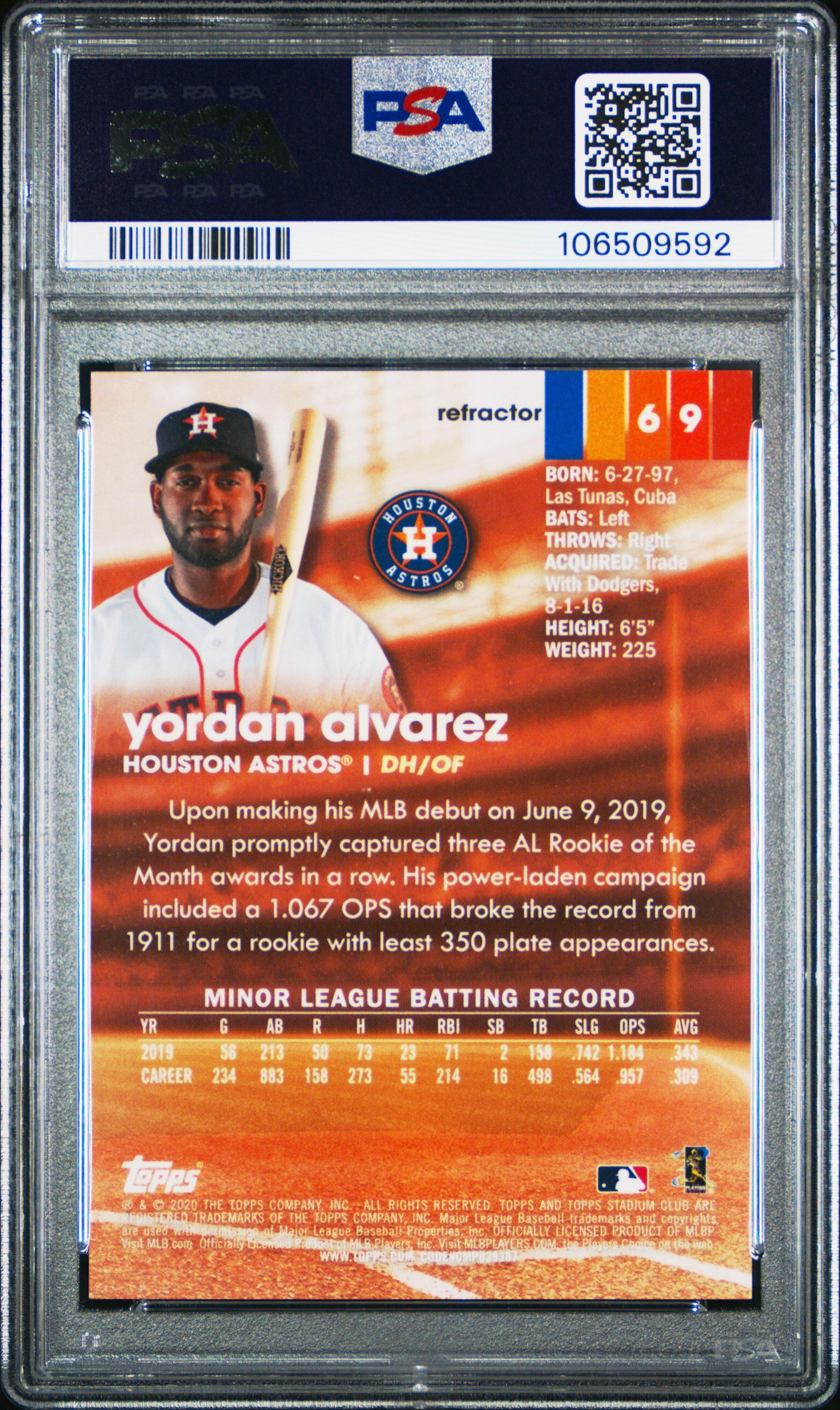 2020 Stadium Club 69 Yordan Alvarez Chrome-refractor PSA 10