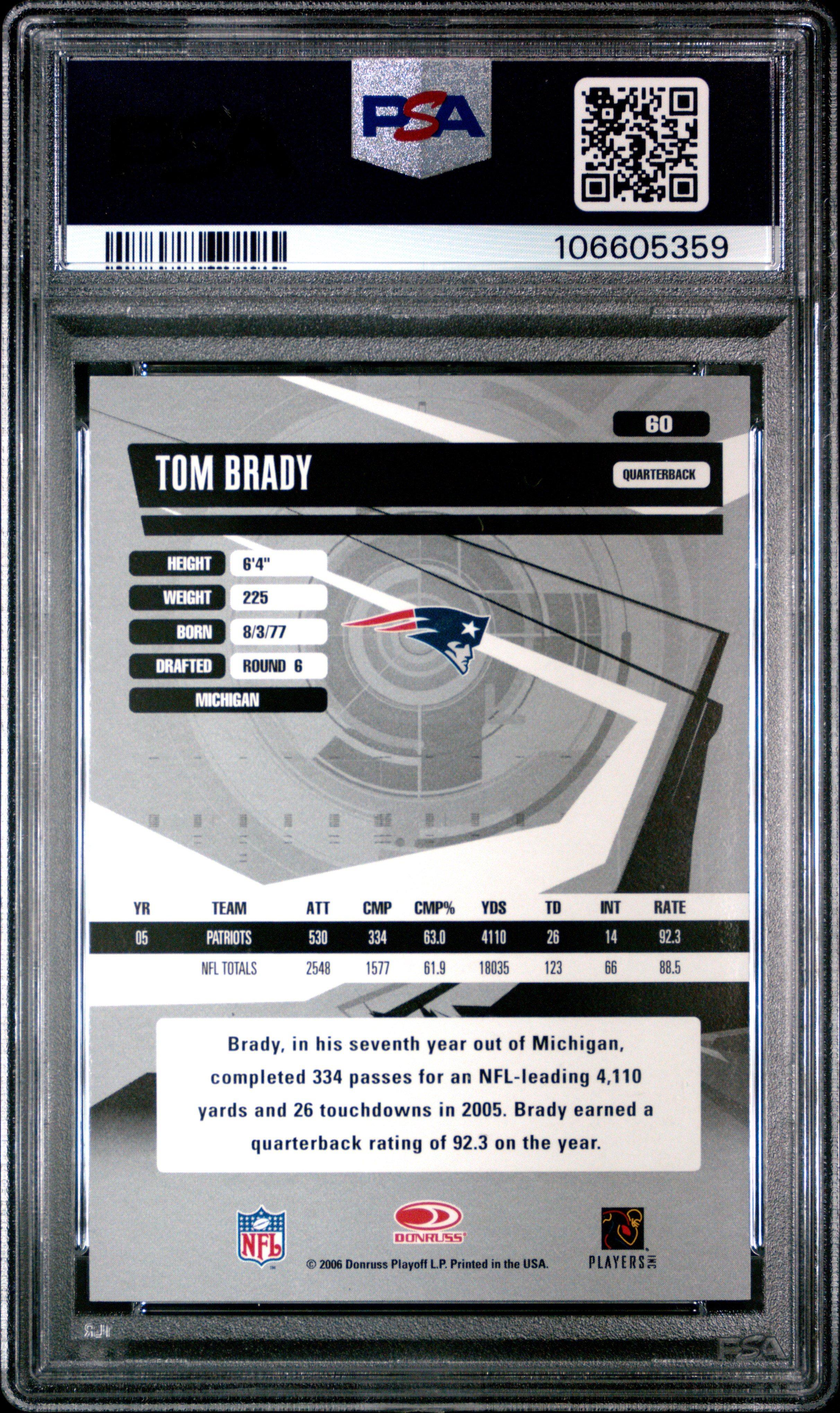 2006 Donruss Elite 60 Tom Brady PSA 9