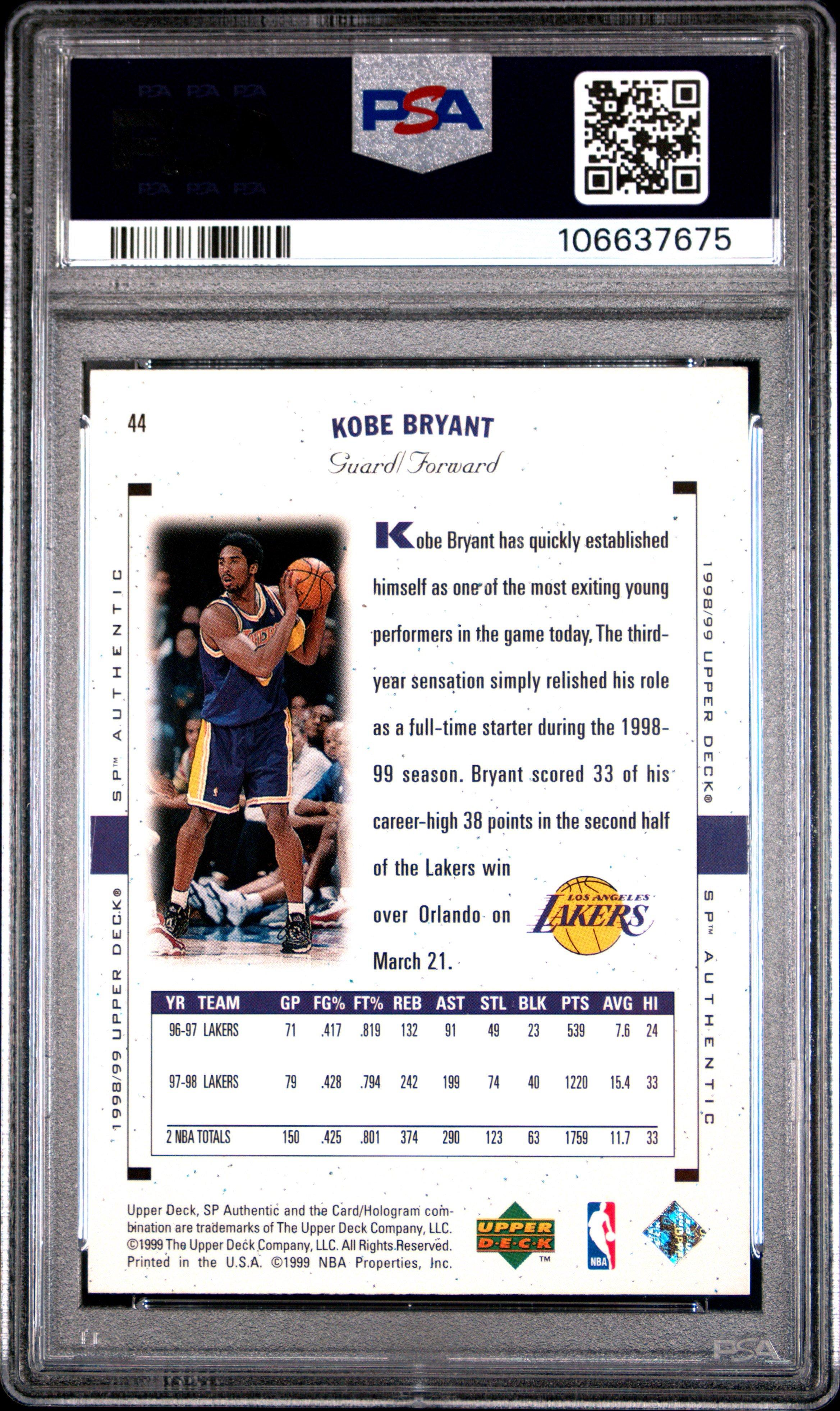 1998 Sp Authentic 44 Kobe Bryant PSA 9
