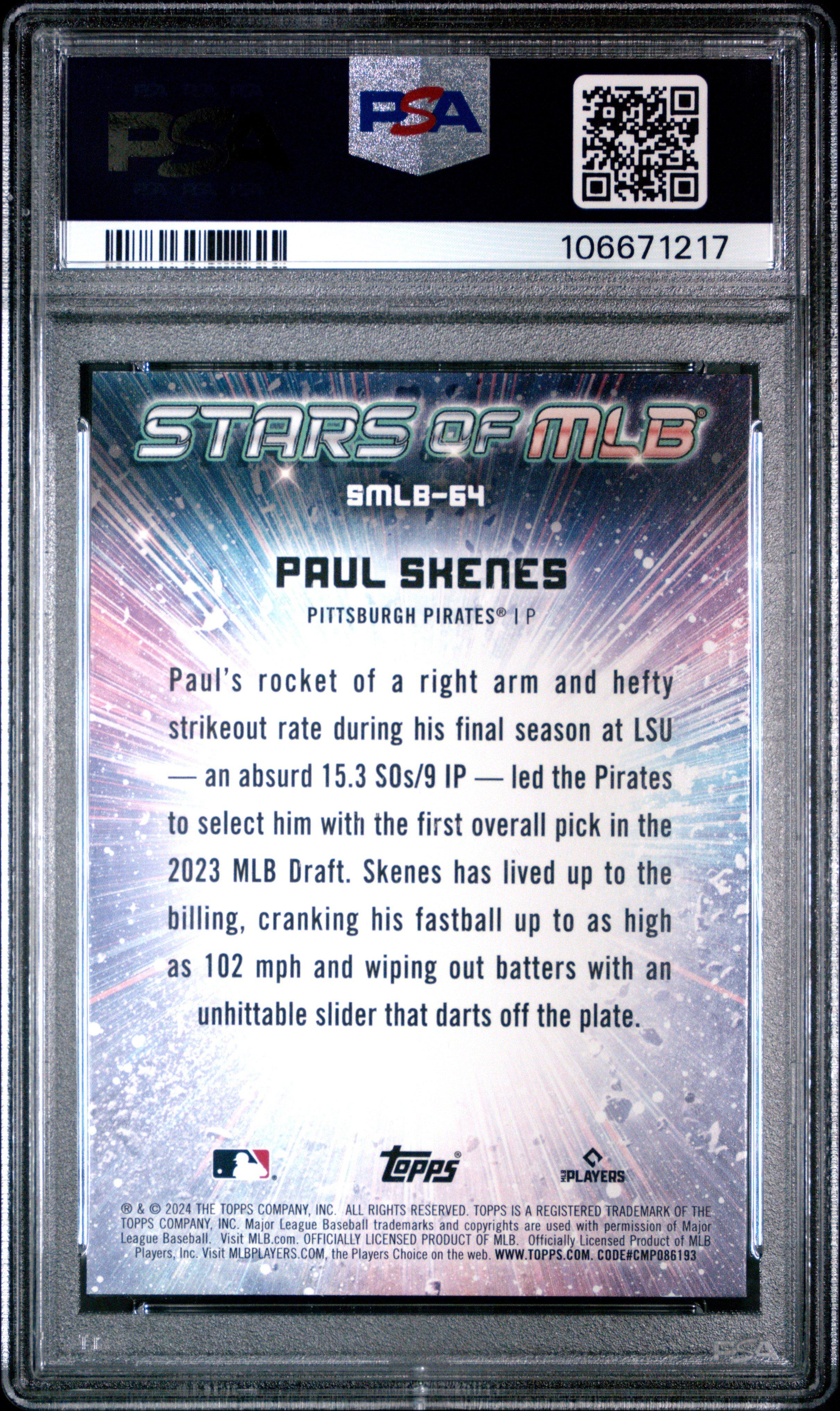 2024 Topps Stars Of Mlb Smlb64 Paul Skenes Update PSA 10