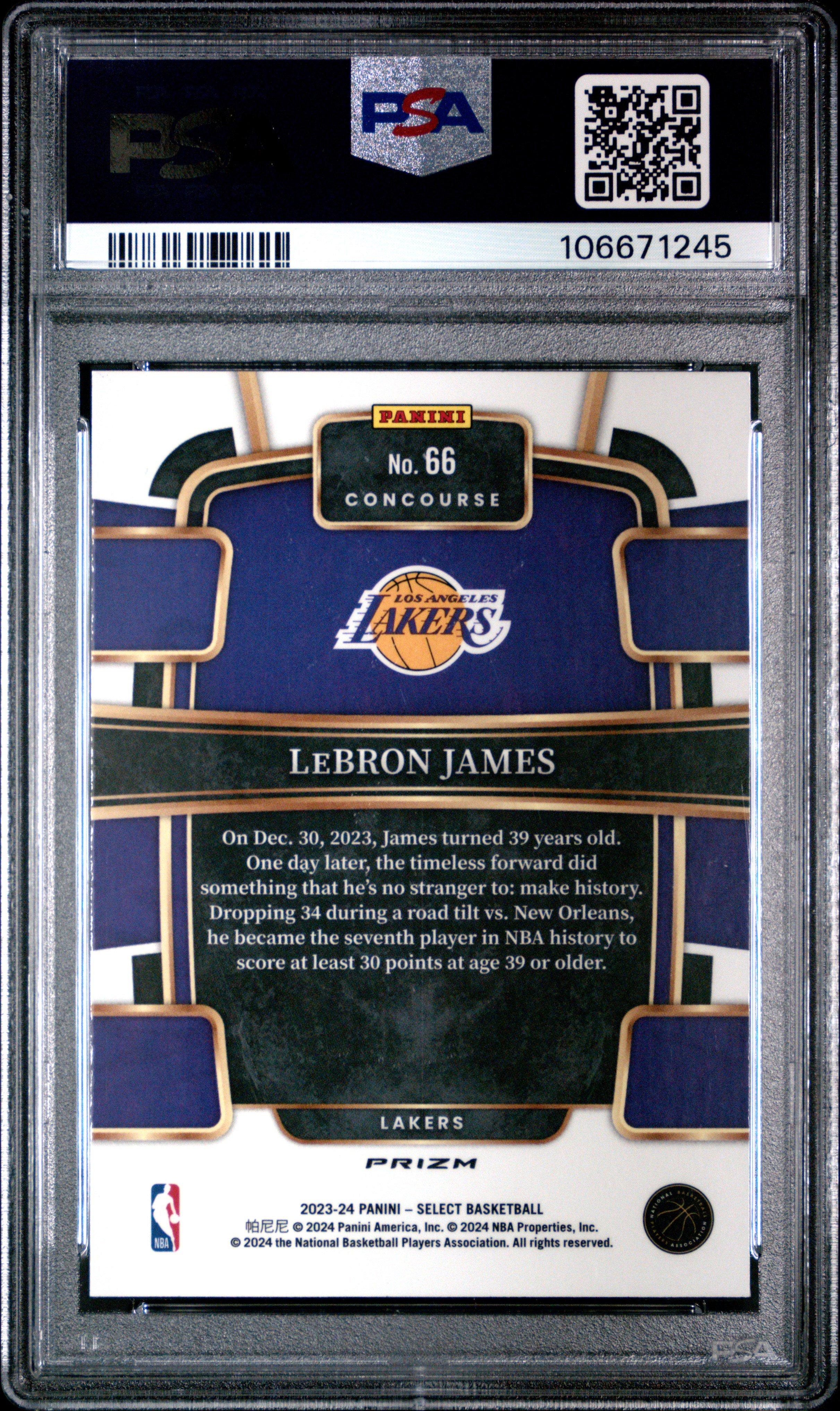 2023 Panini Select 66 Lebron James Blue Prizm PSA 10