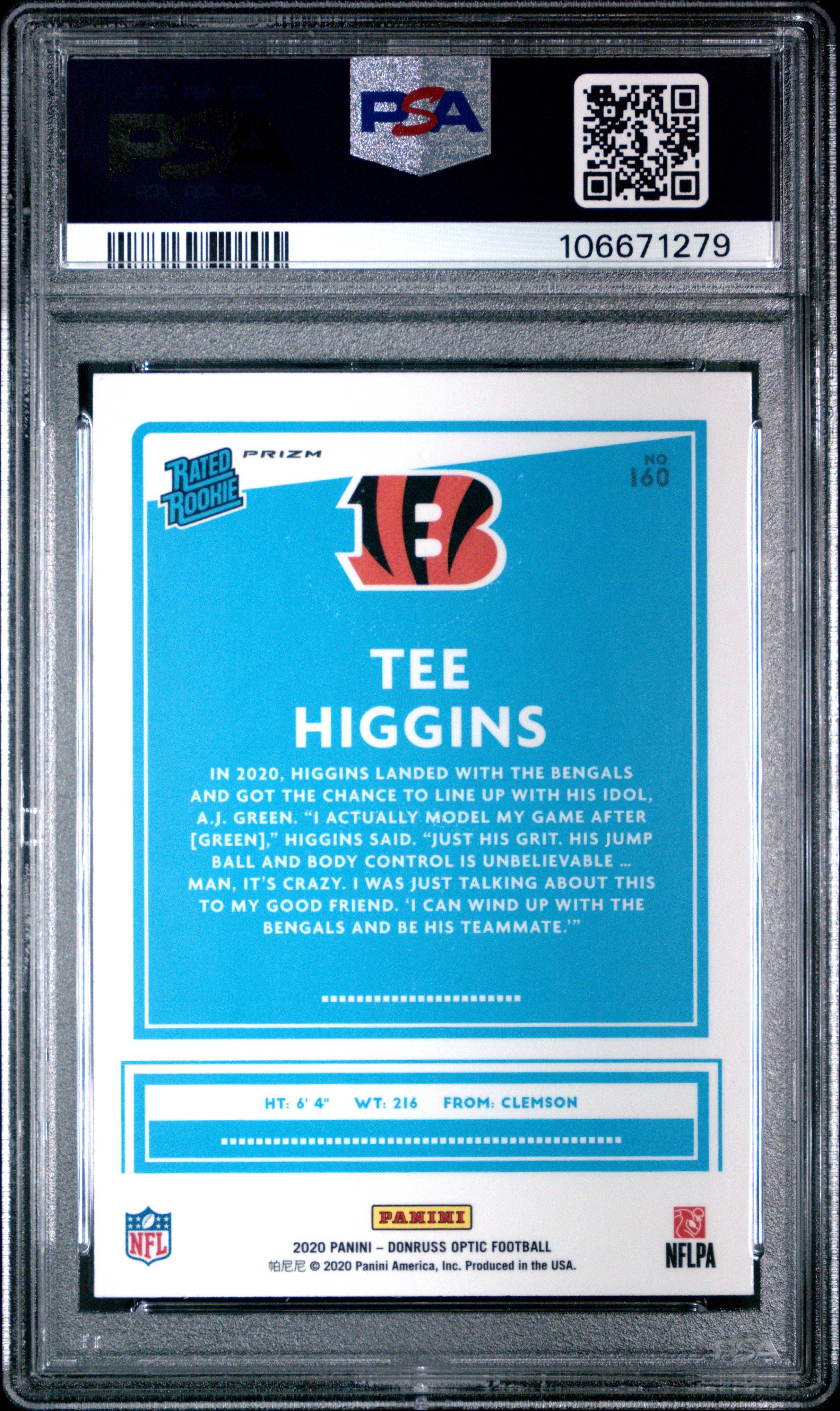 2020 Panini Donruss Optic 160 Tee Higgins Holo PSA 9