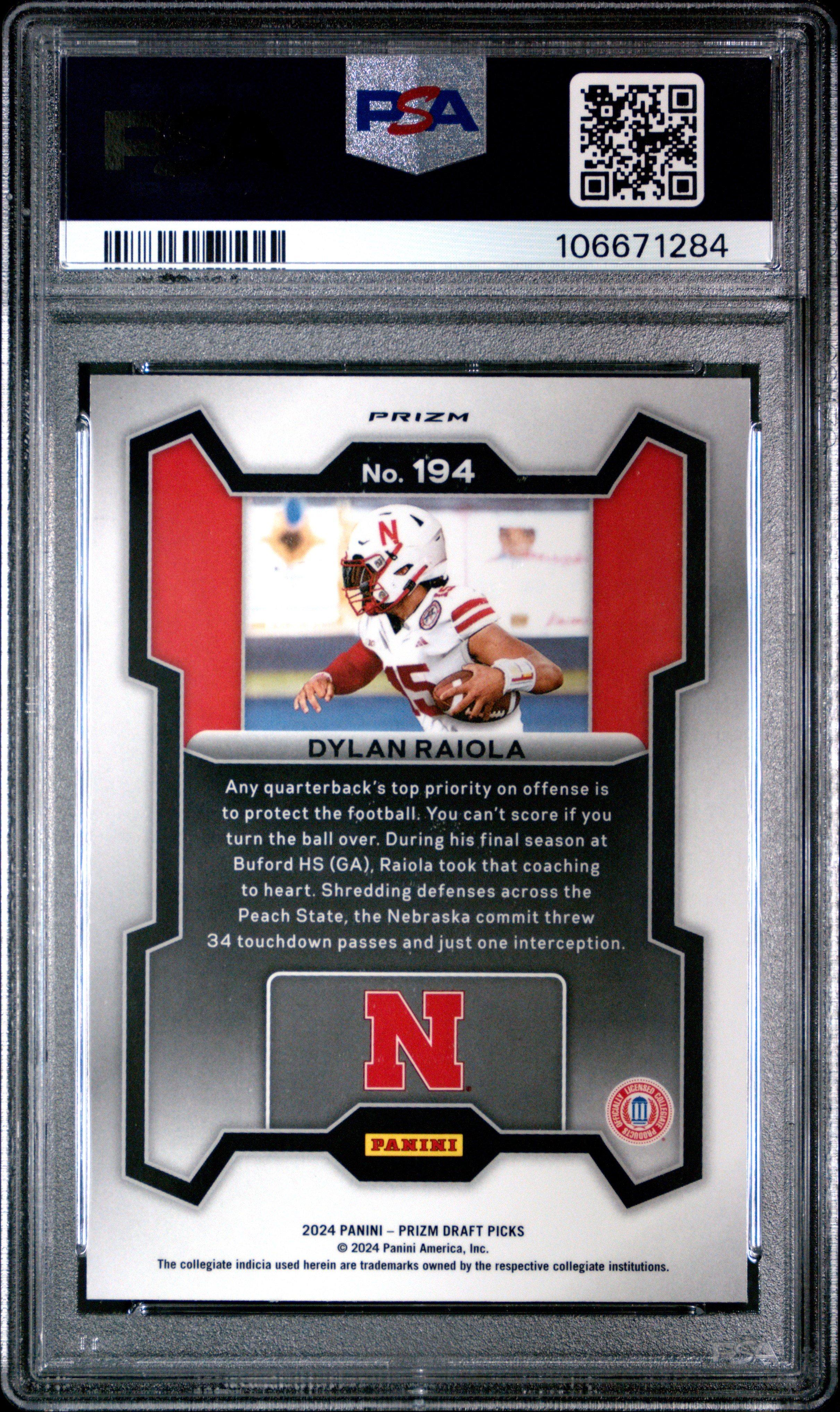 2024 Panini Prizm Draft Picks 194 Dylan Raiola Red Ice PSA