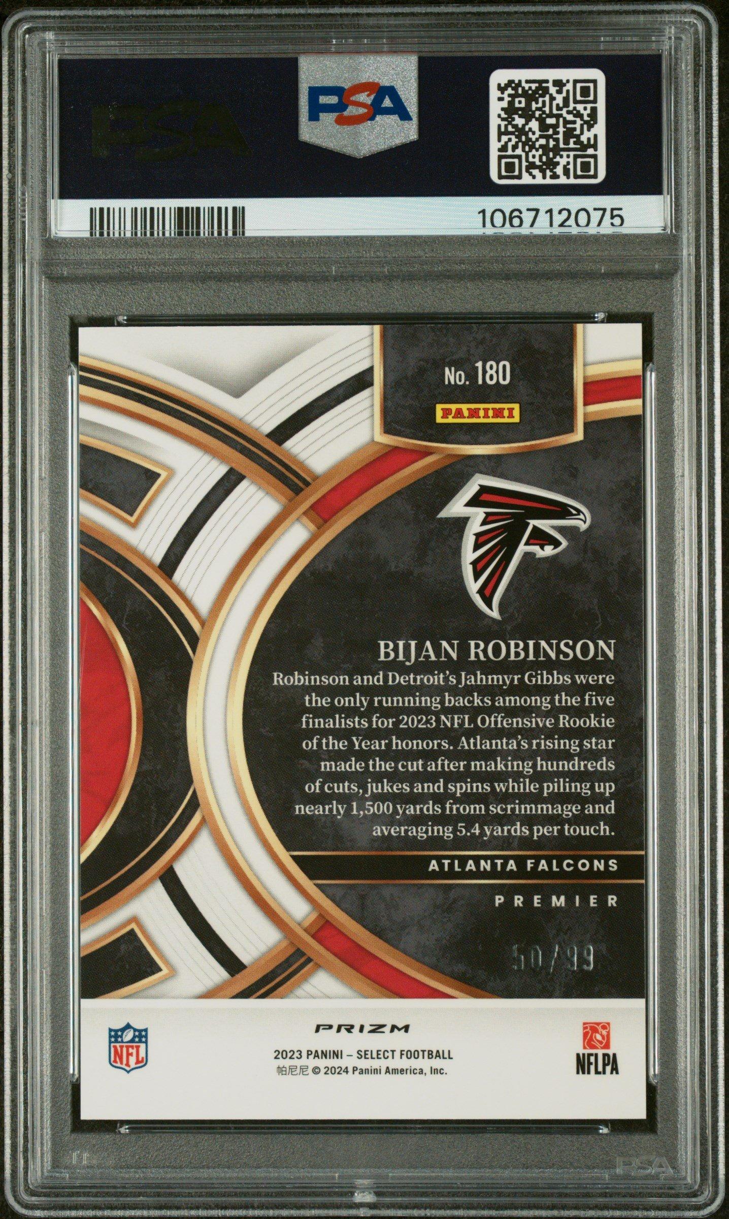 2023 Panini Select 180 Bijan Robinson Light Blue Prizm PSA 10