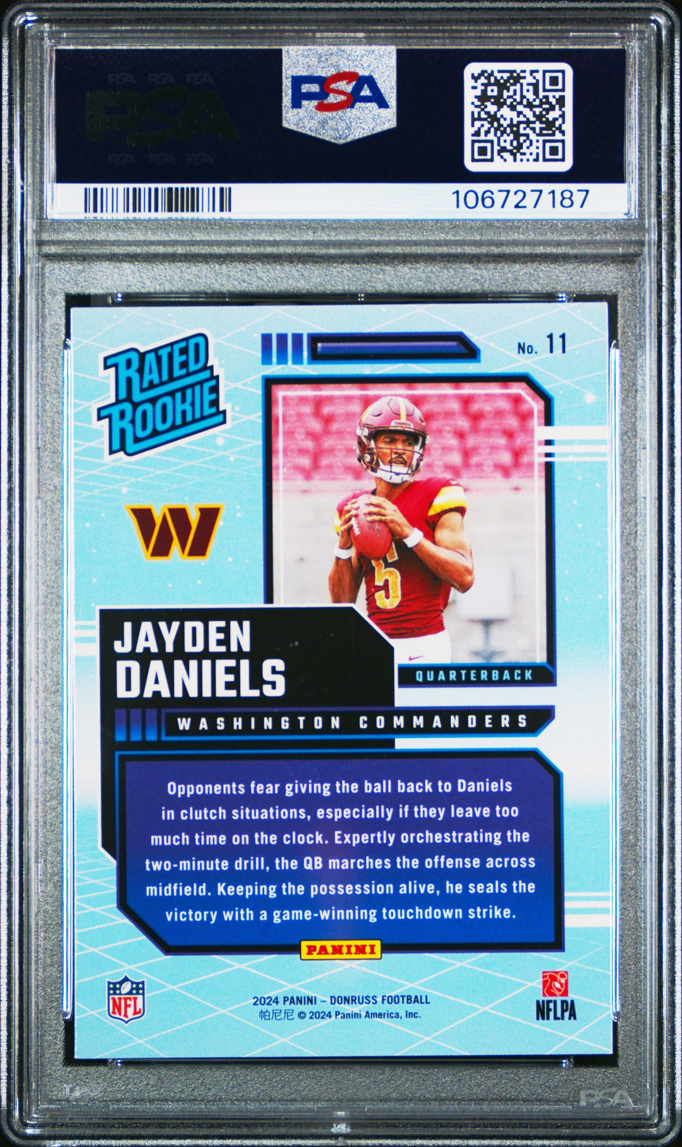 2024 Panini Donruss Rated Rookies Retro 11 Jayden Daniels PSA