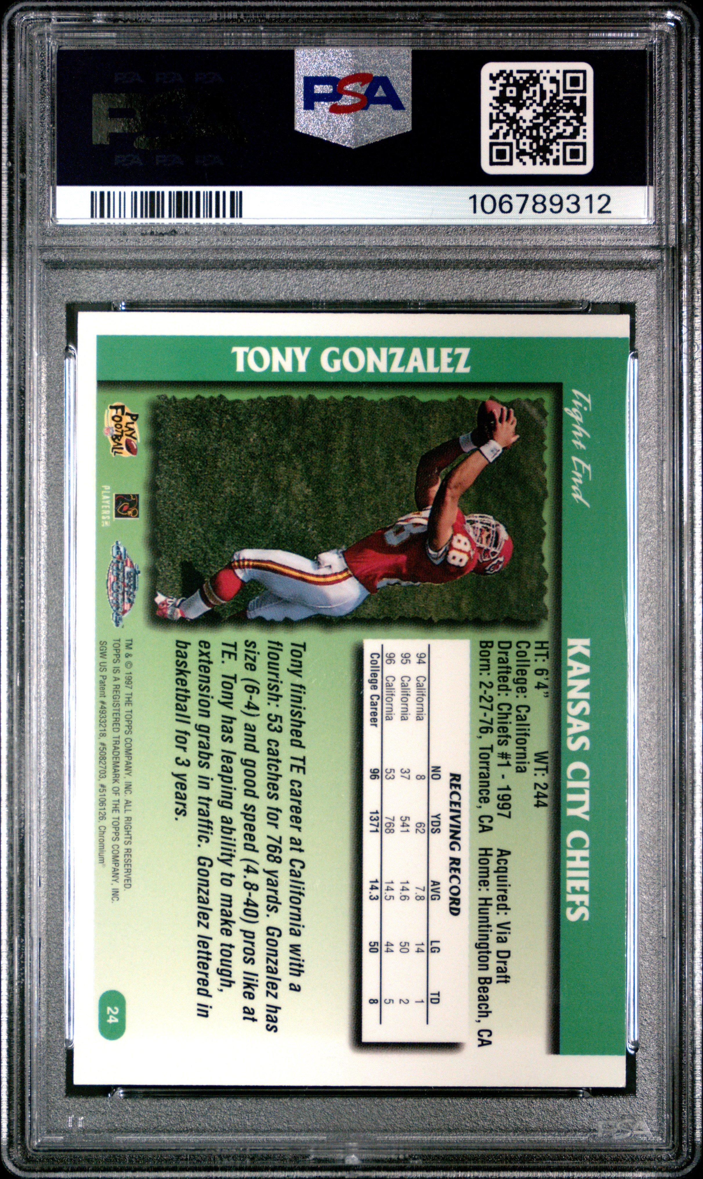 1997 Topps Chrome 24 Tony Gonzalez PSA 9