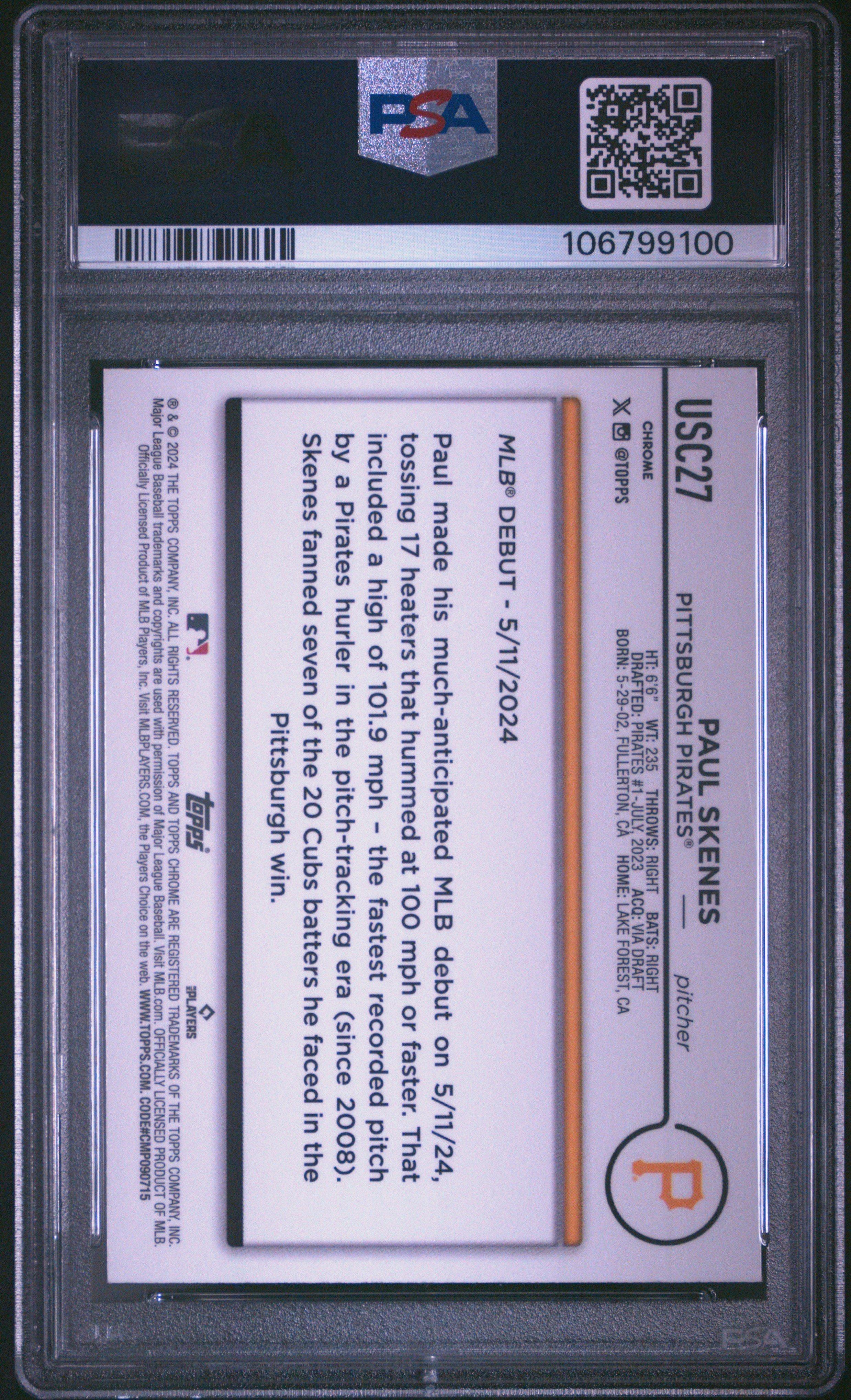 2024 Topps Chrome Update Usc27 Paul Skenes X-fractor PSA 10