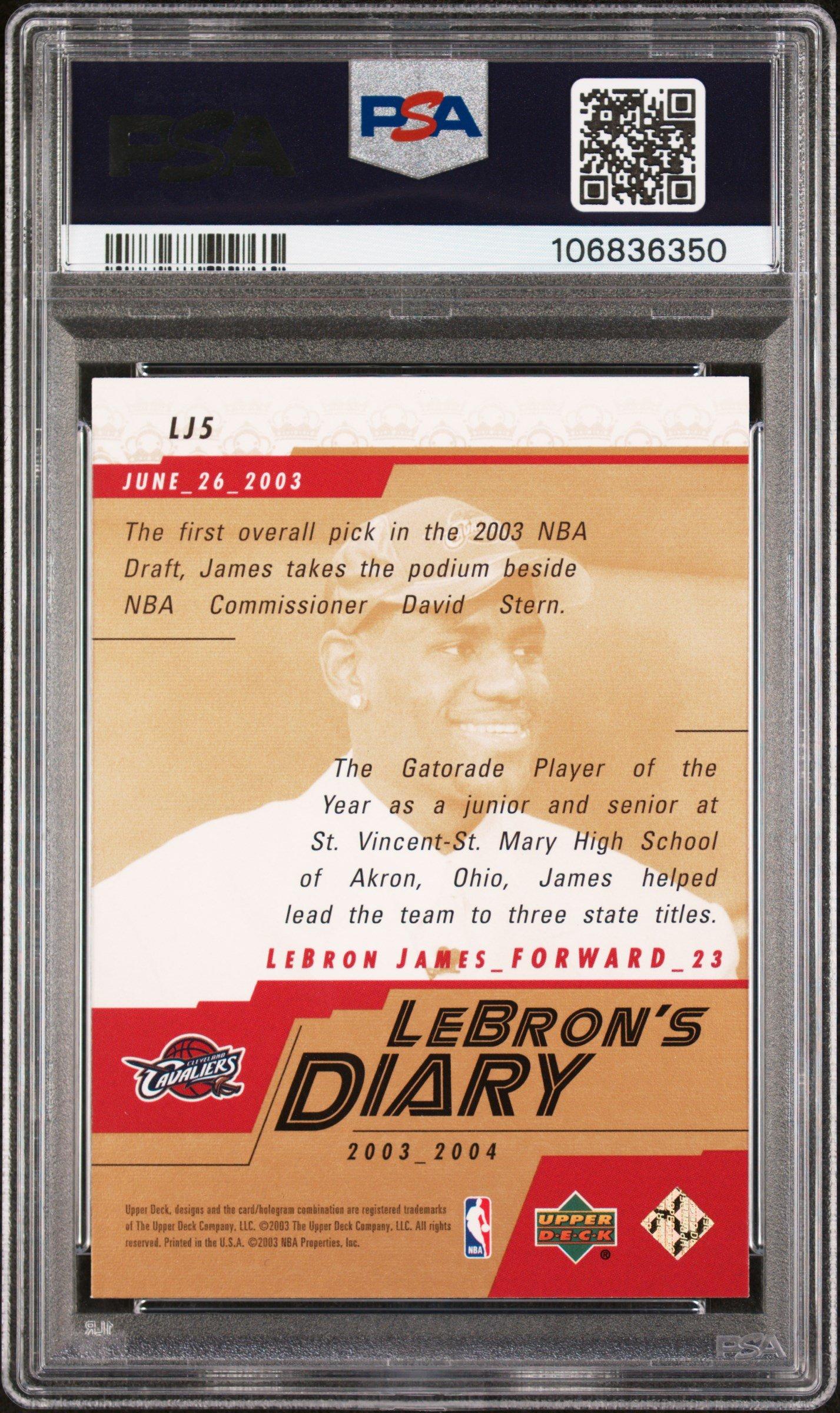 2003 Upper Deck Lebron's Diary Lj5 Lebron James PSA 9