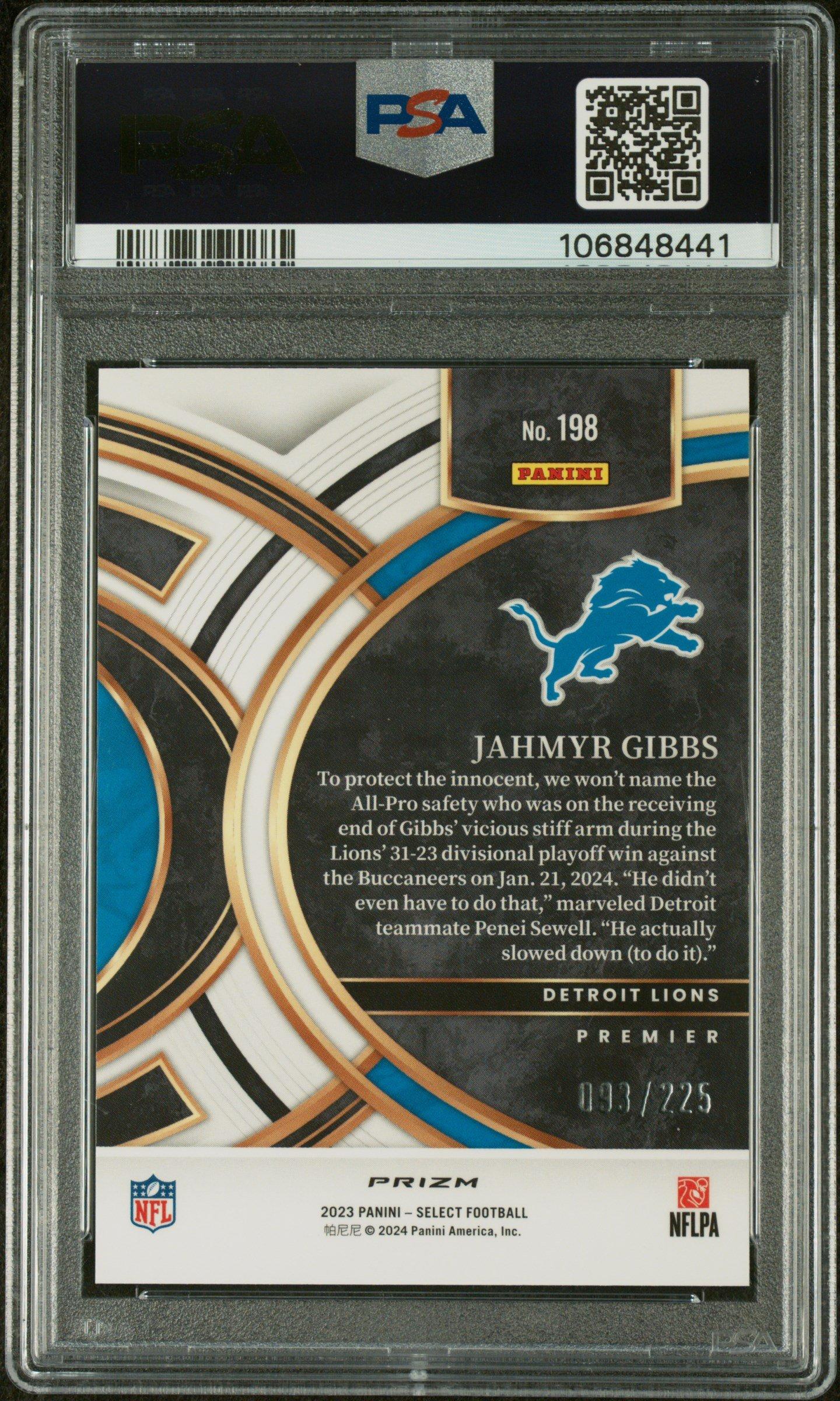 2023 Panini Select Jahmyr Gibbs Tri-color Prizm PSA 10
