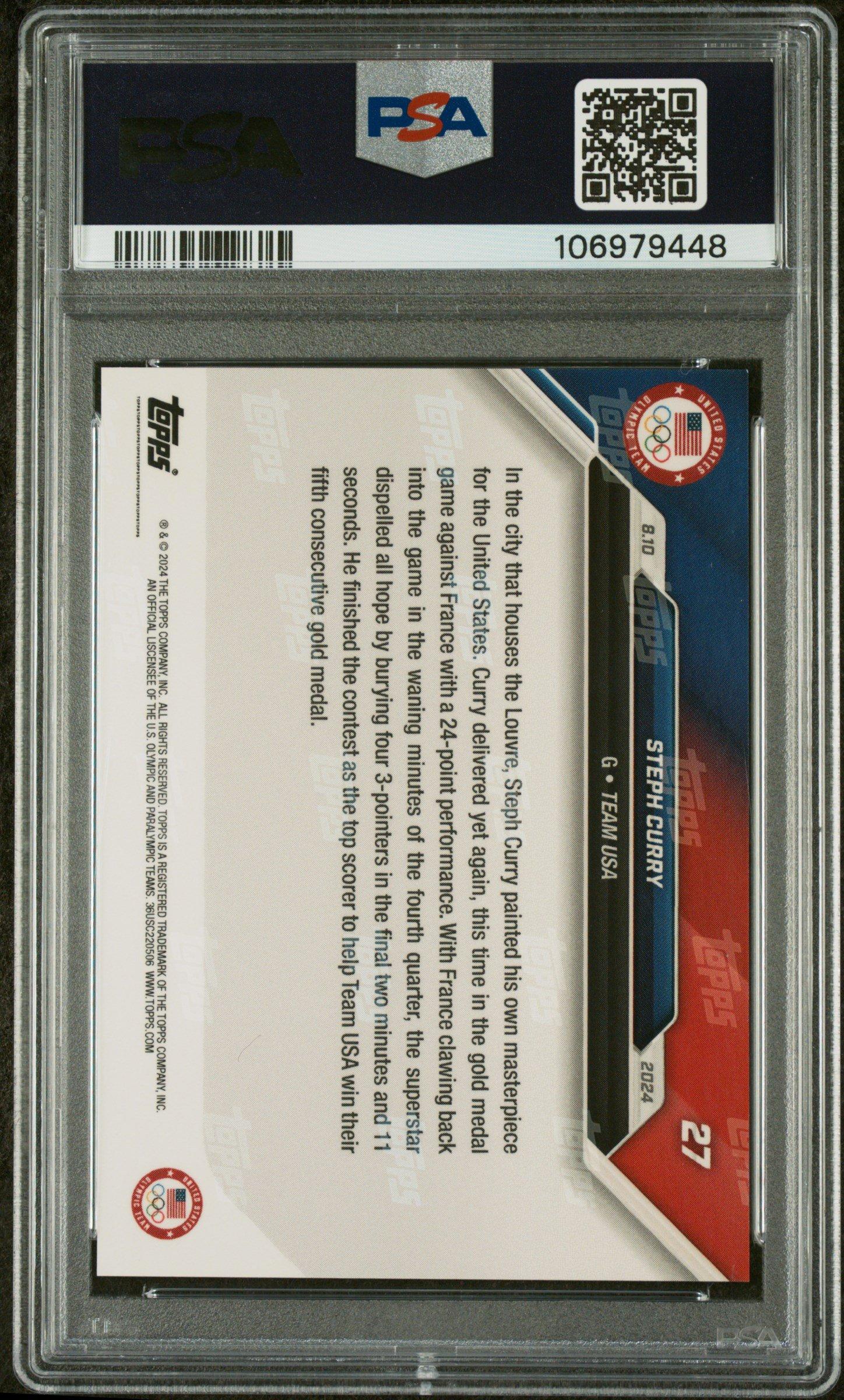 2024 Topps Now Olympic Games 27 Steph Curry PSA 10 Graded Card 